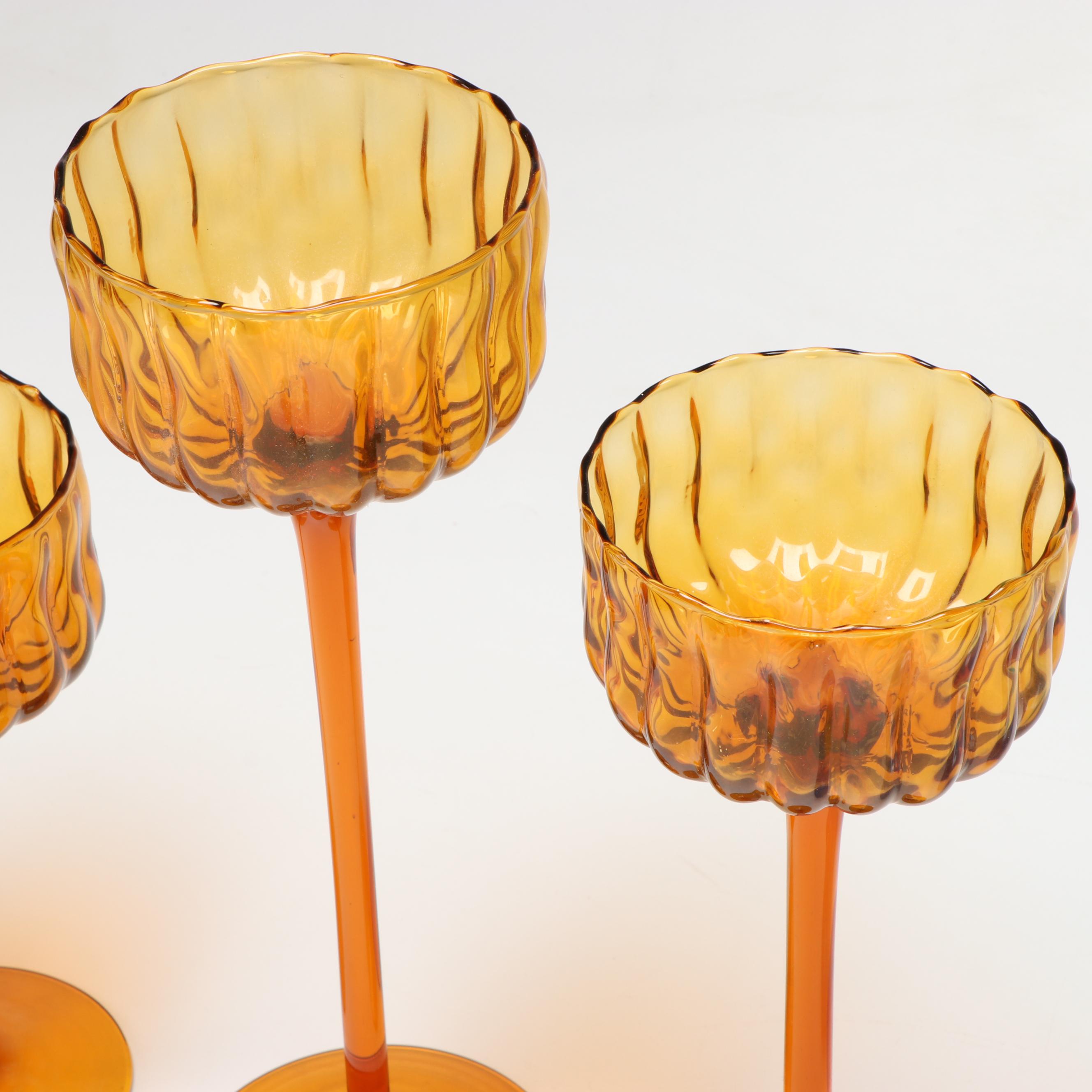 Steuben Style Art Glass Bowl, Blown Glass Vase, More Blue and Amber Glassware