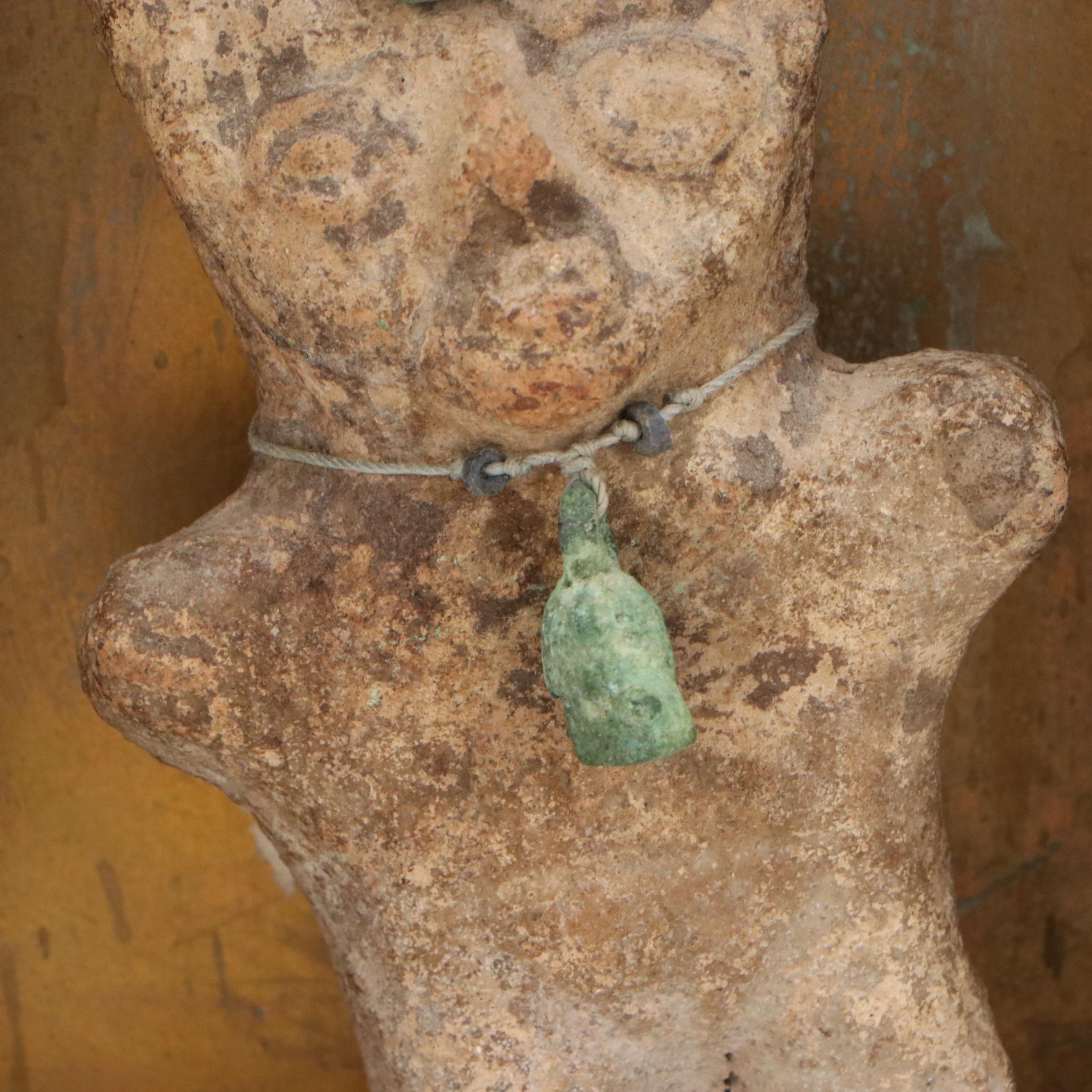 Ancient Egyptian Style Faience Ceramic Amulet Figurine with Copper Details