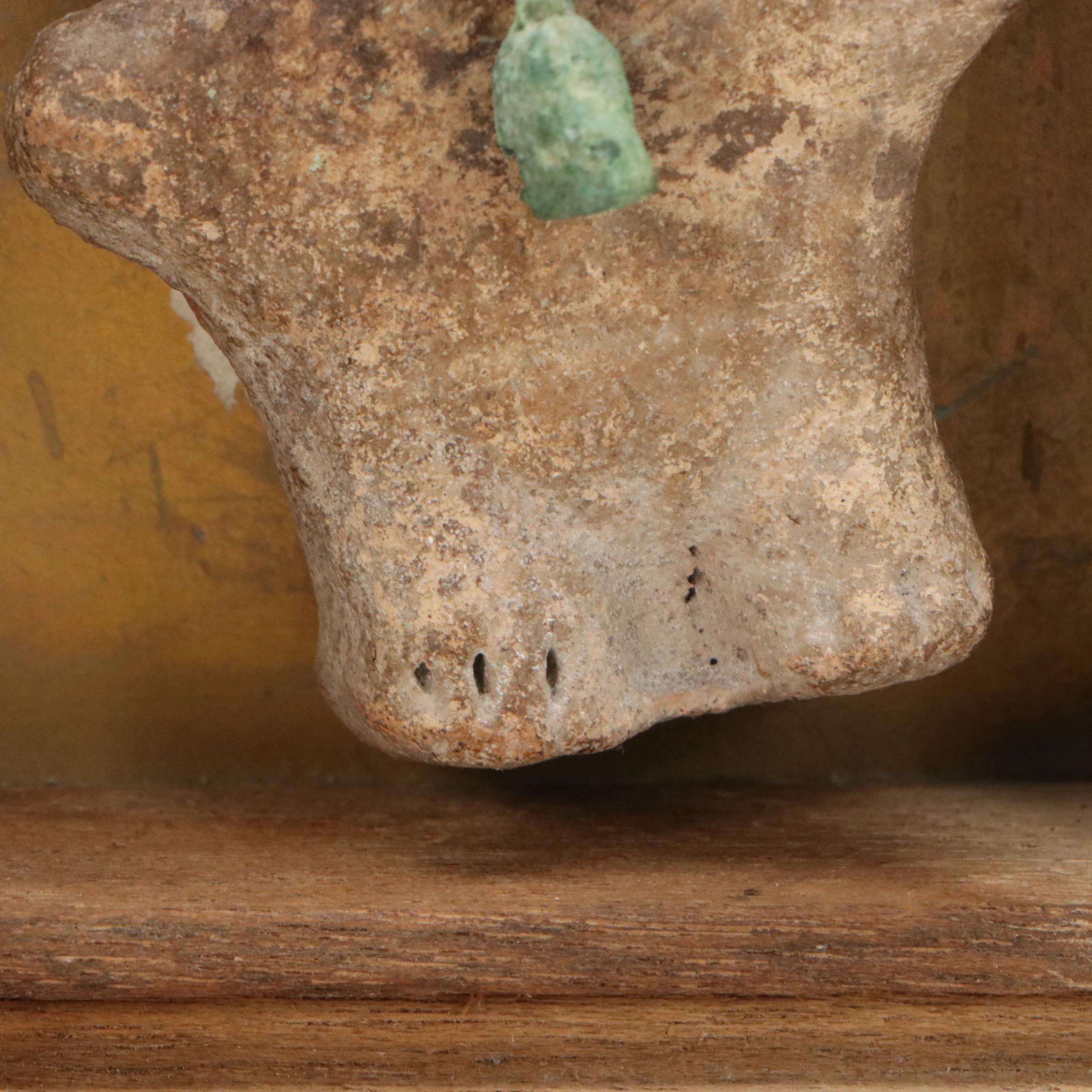 Ancient Egyptian Style Faience Ceramic Amulet Figurine with Copper Details