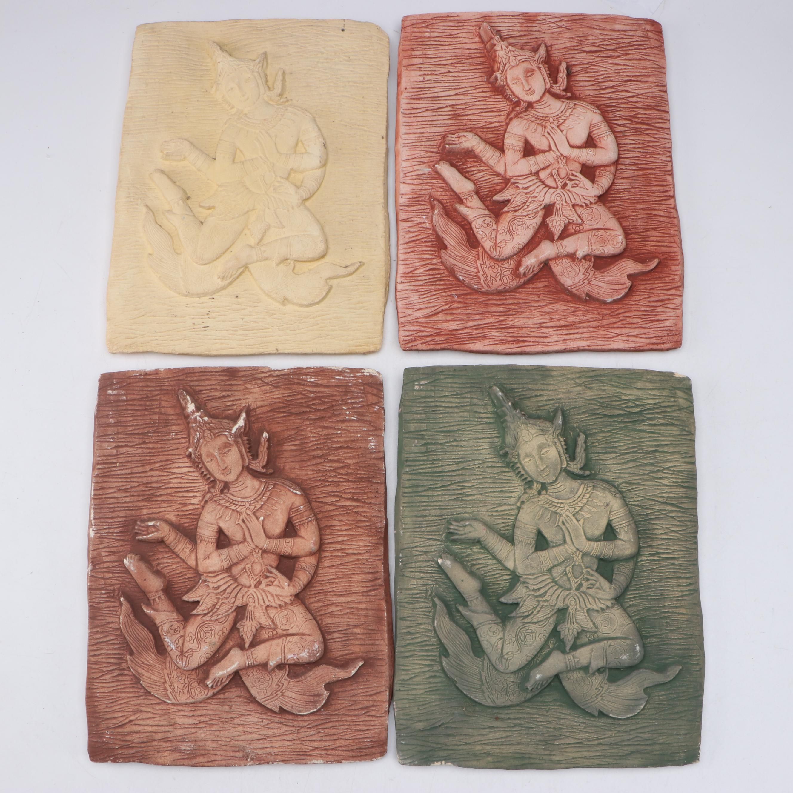 Thai Buddhist Molded Ceramic Wall Plaques