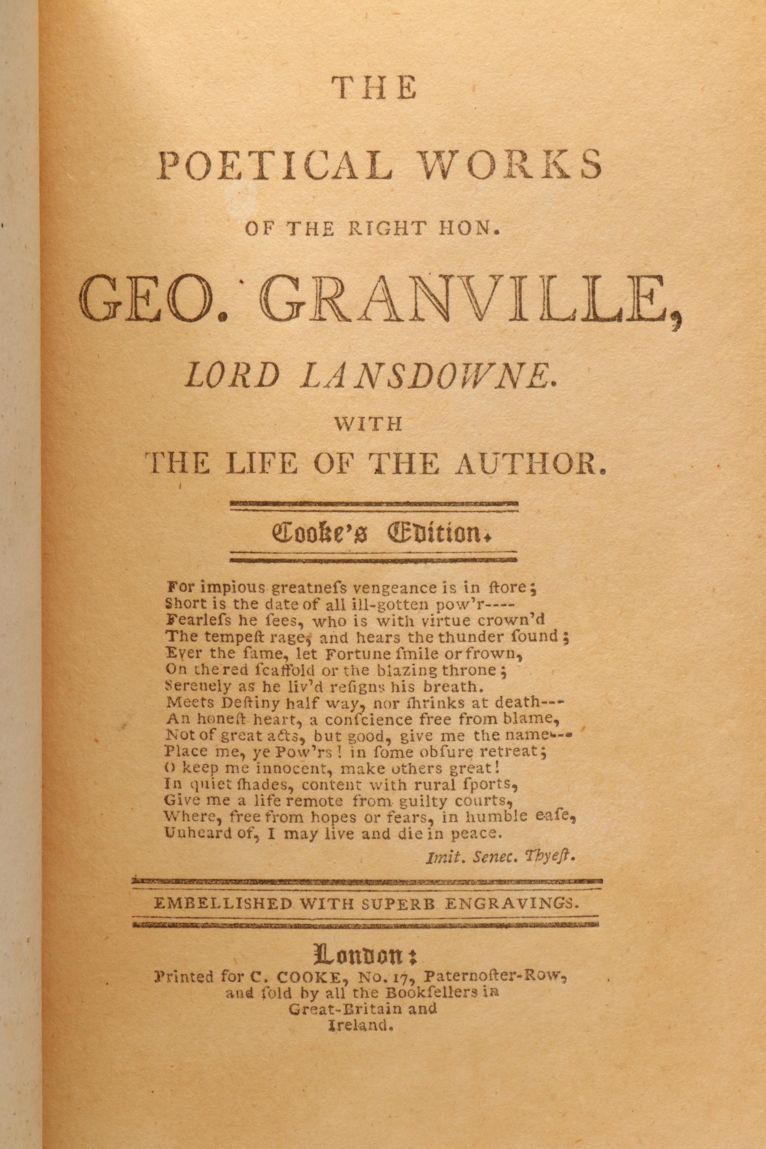 Leather Bound Cooke's Edition "Select British Poets," Late 18th/Early 19th C.