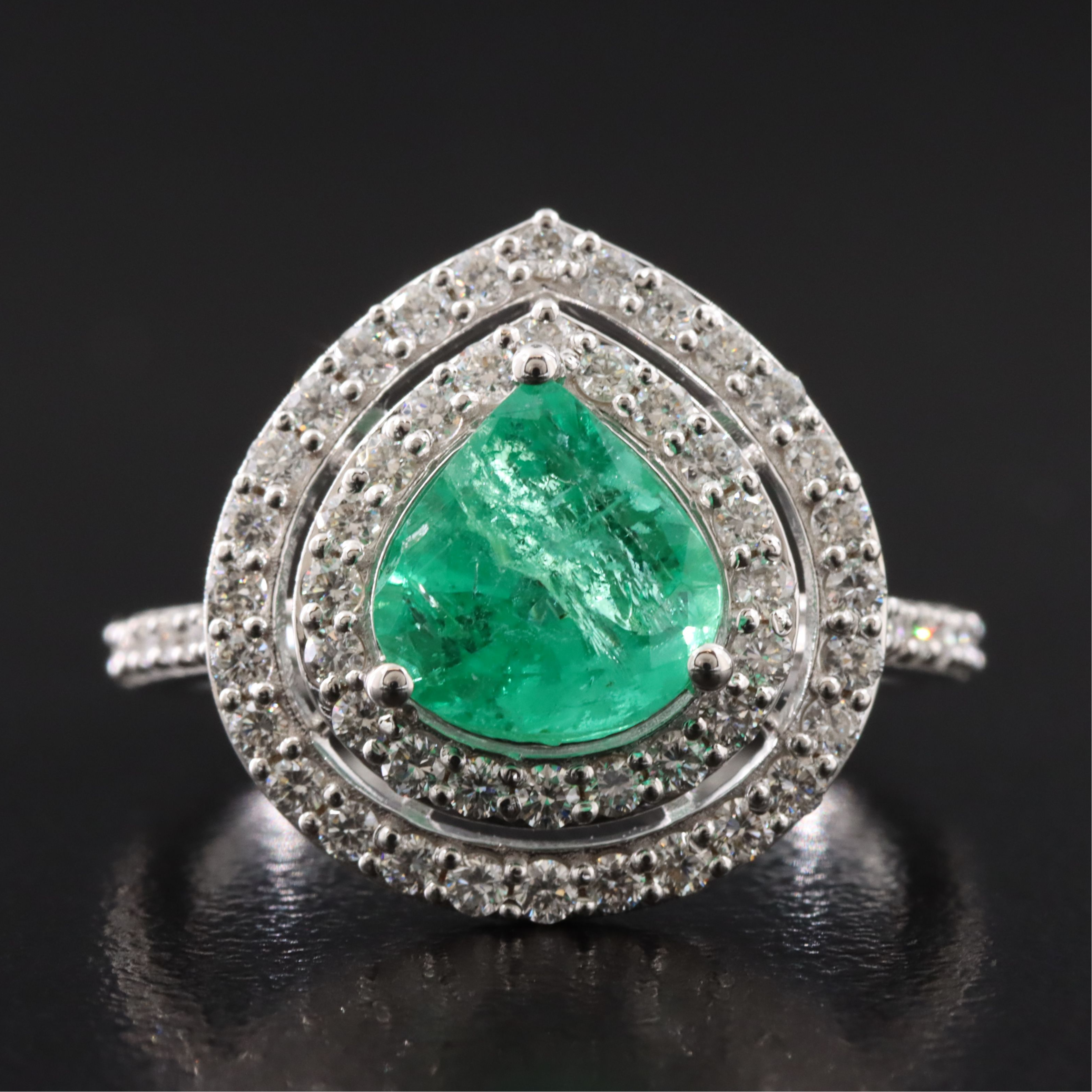 18K 1.50 CT Emerald and Diamond Ring