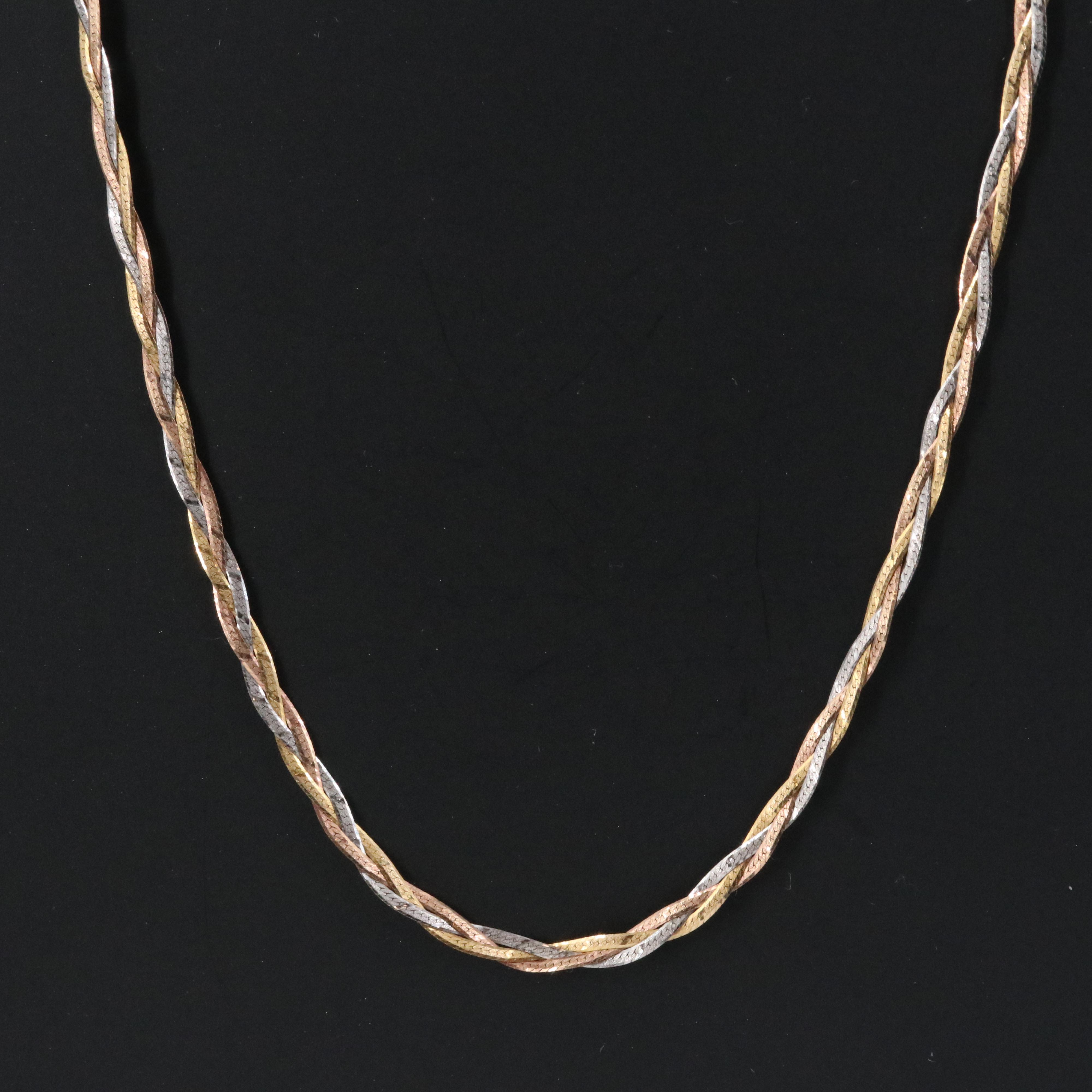 Italian 14K Tri-Color Braided Herringbone Necklace