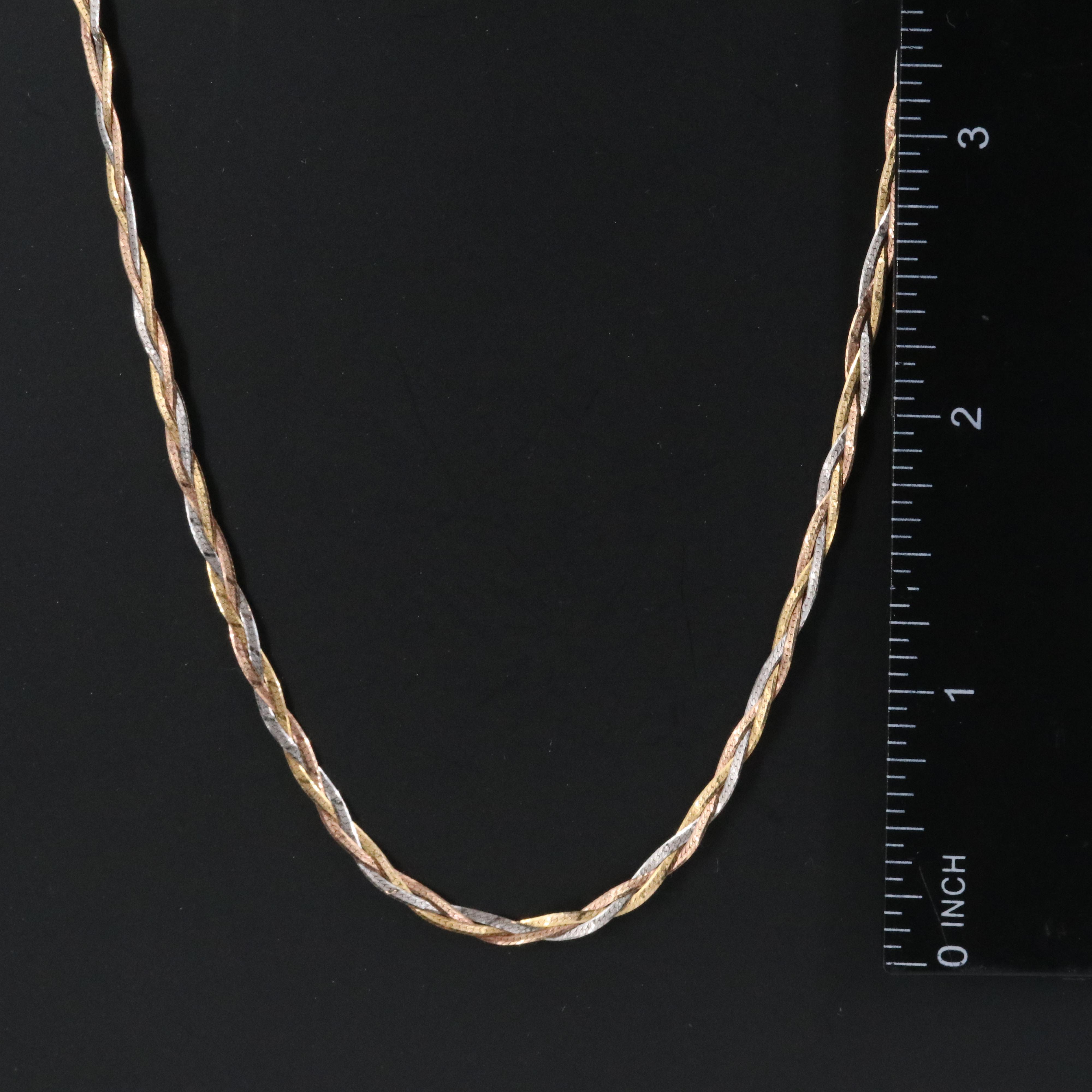 Italian 14K Tri-Color Braided Herringbone Necklace