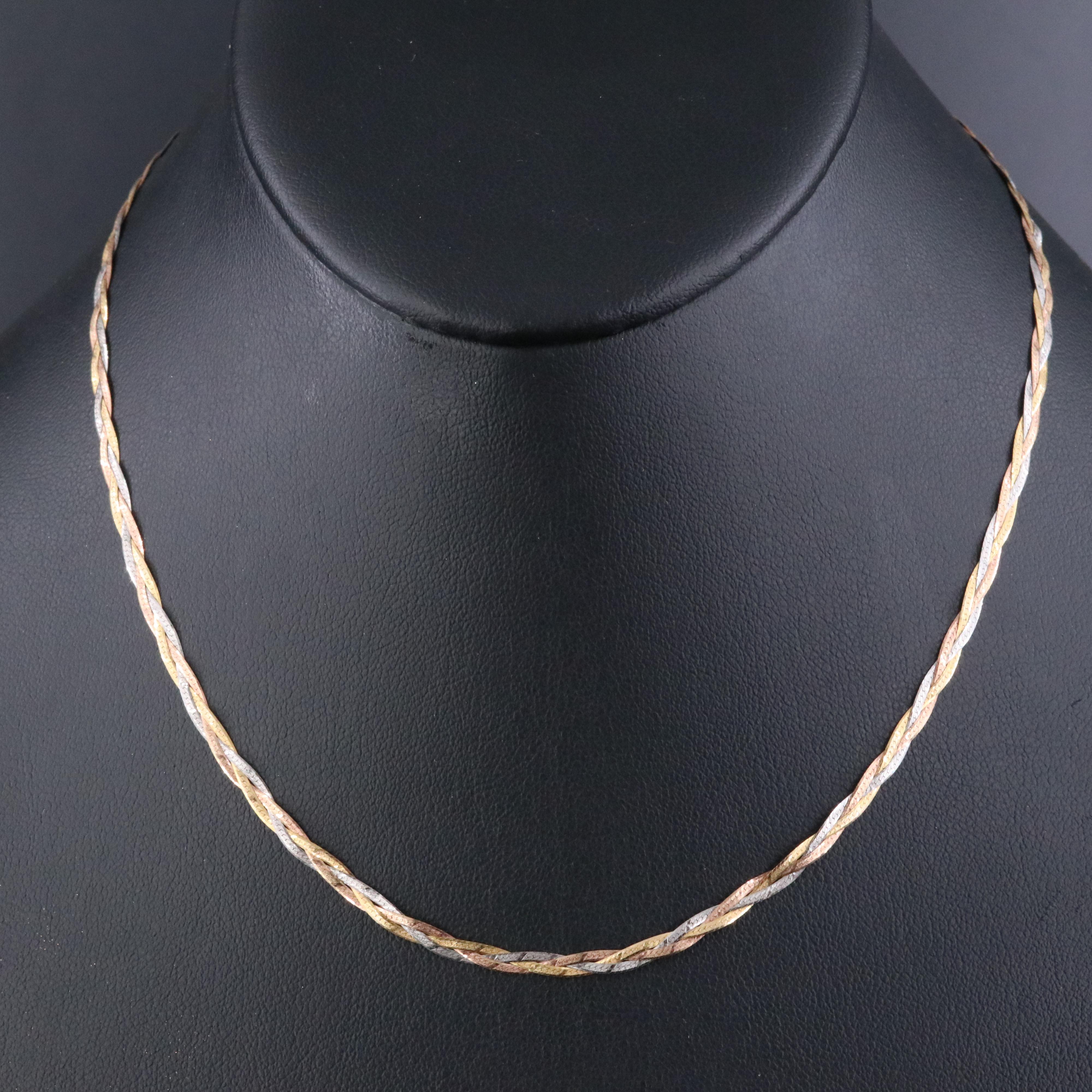 Italian 14K Tri-Color Braided Herringbone Necklace