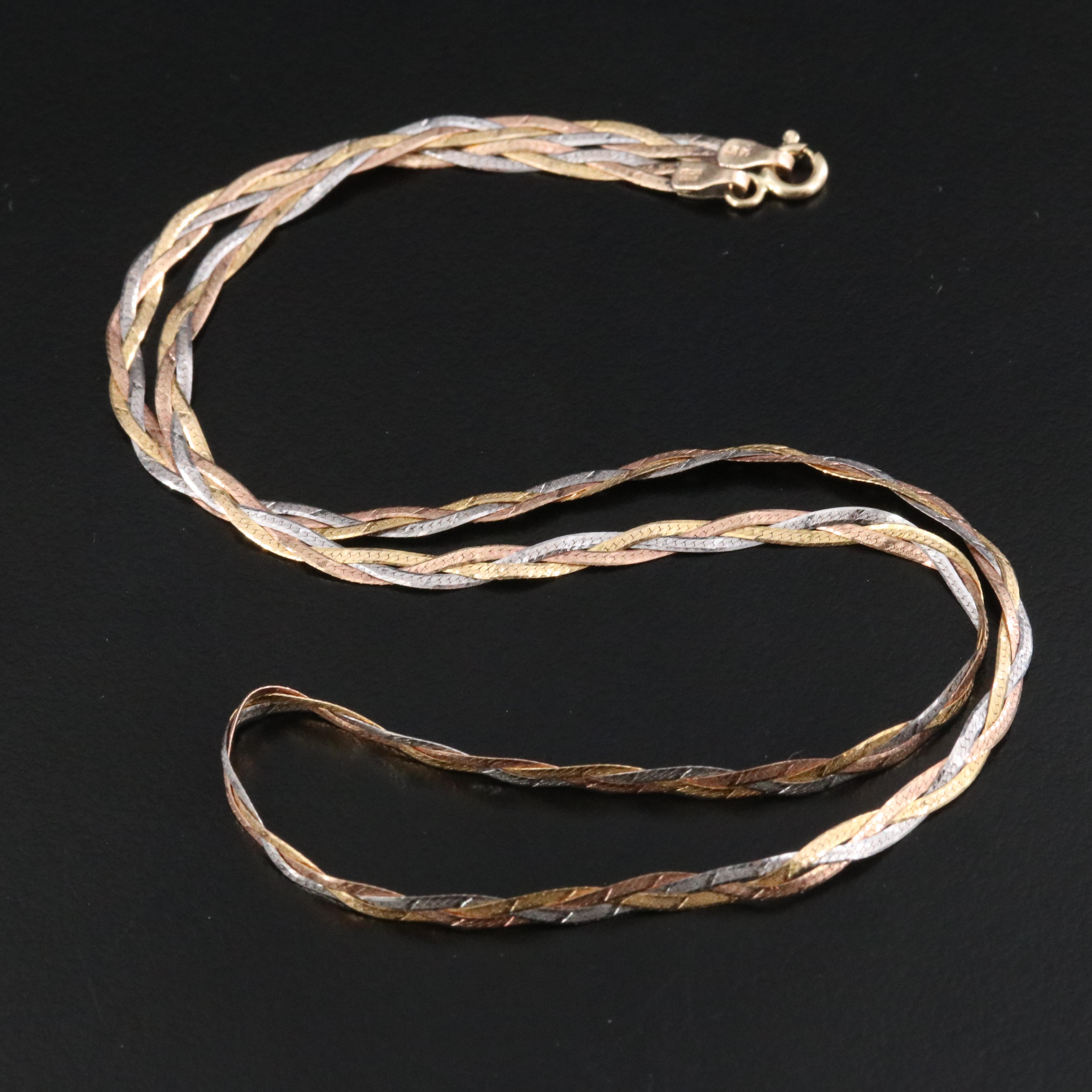 Italian 14K Tri-Color Braided Herringbone Necklace