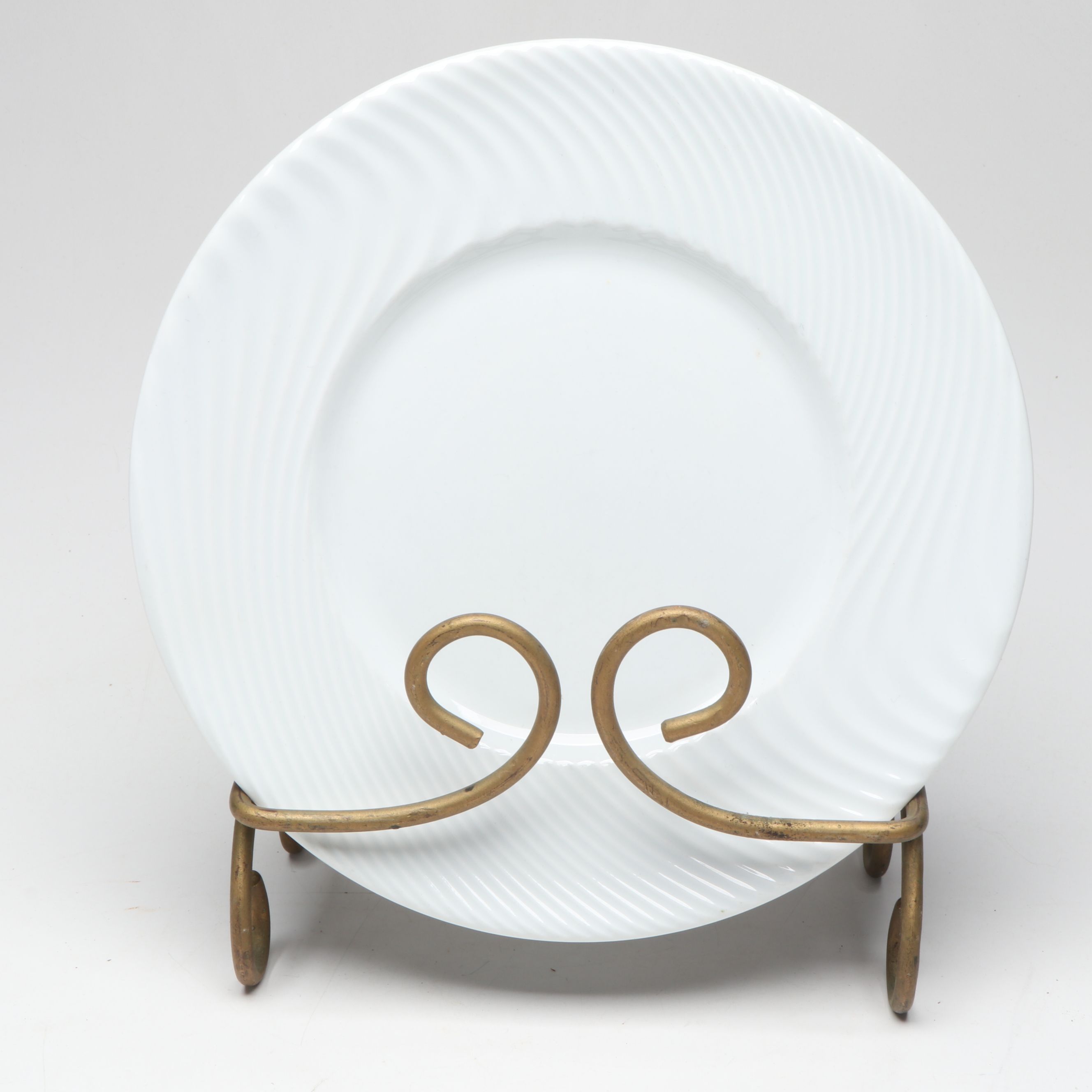 Wrought Metal Tiered Plate Stand, French Porcelain Plates and Other Tableware