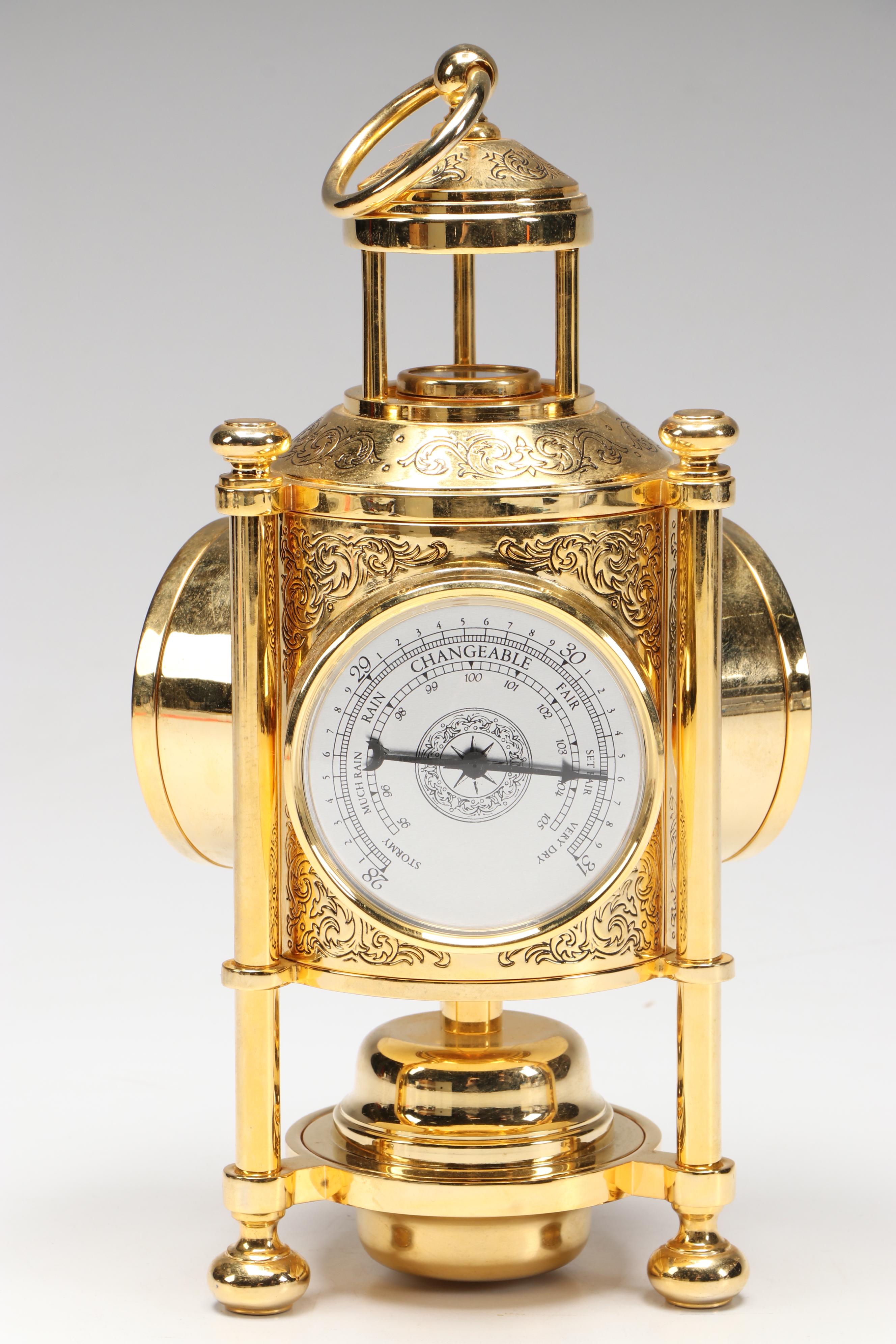 The Franklin Mint Gold Tone Meteorological Lantern Clock