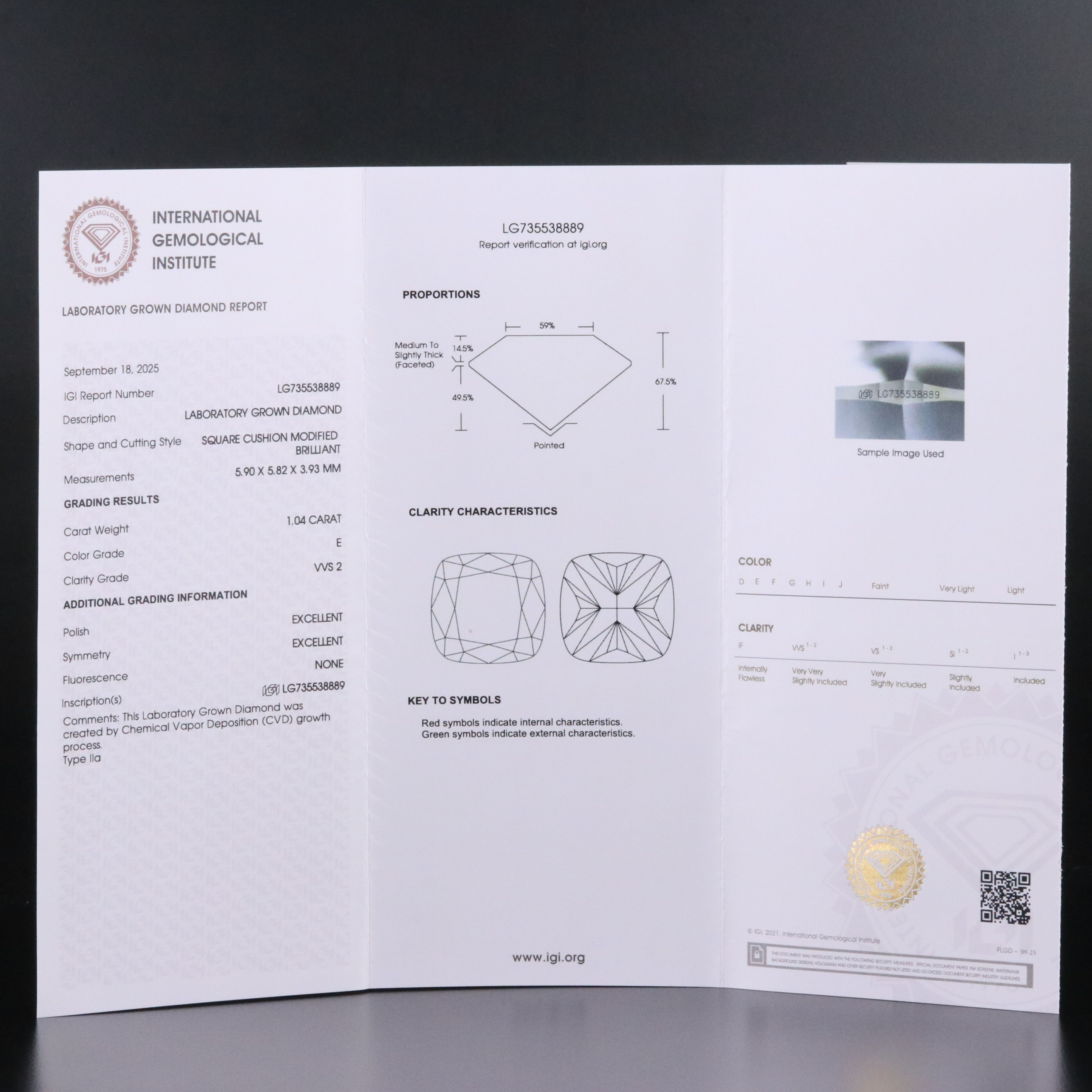 Loose 1.04 CT Lab Grown Diamond with IGI Report