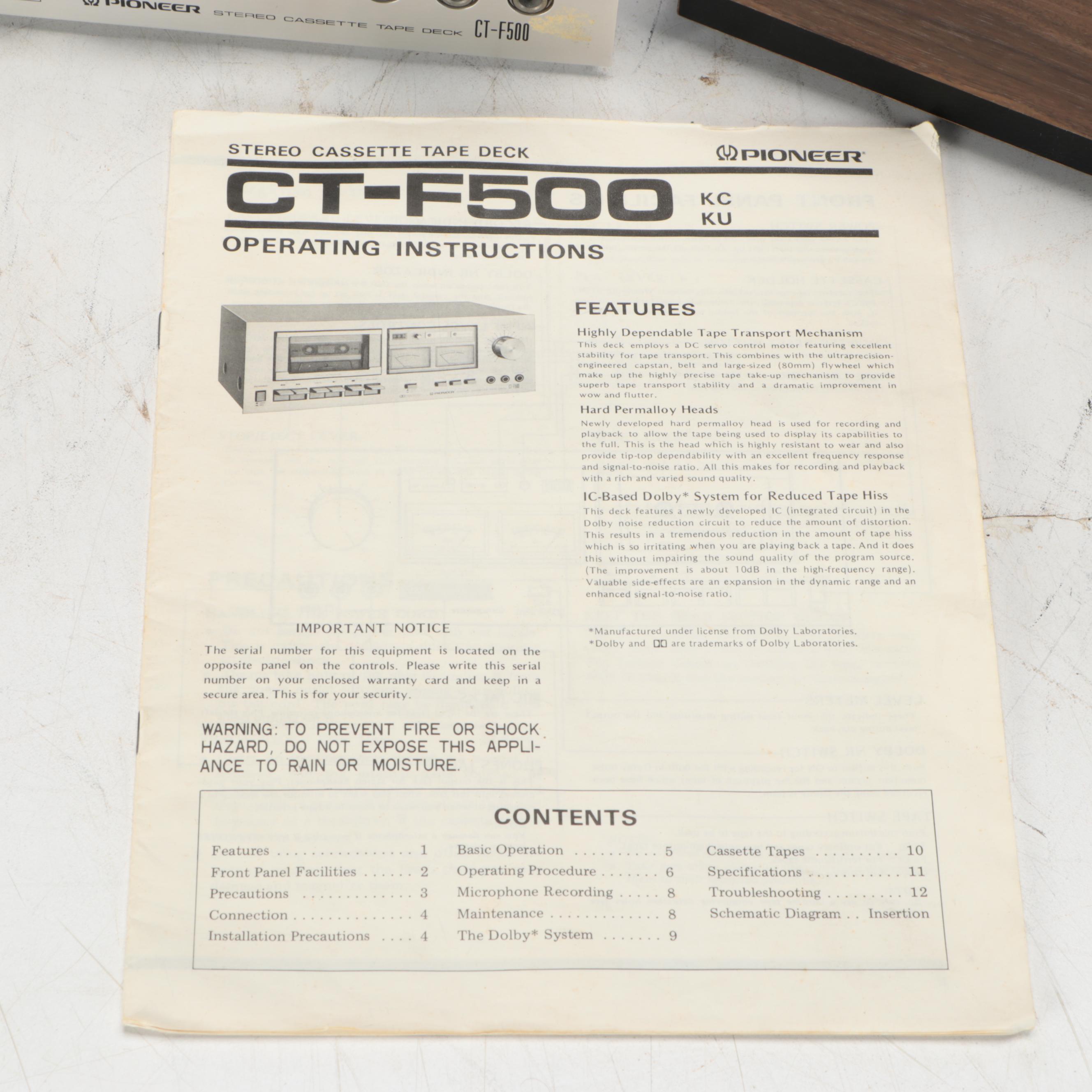 Pioneer Cassette Tape Deck With Project/One Turntable