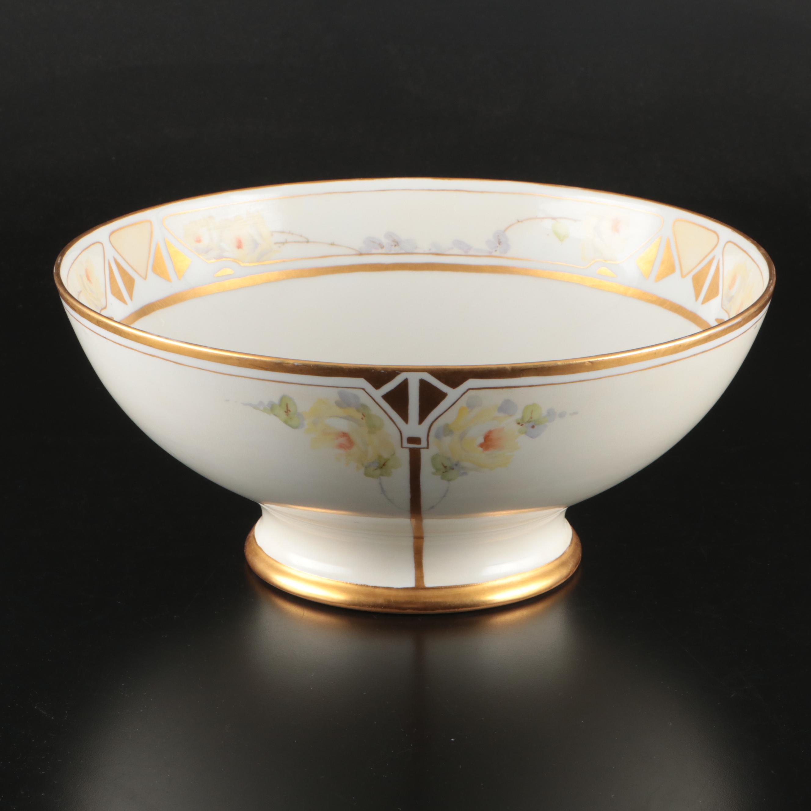 French Limoges Gilt Porcelain Footed Centerpiece
