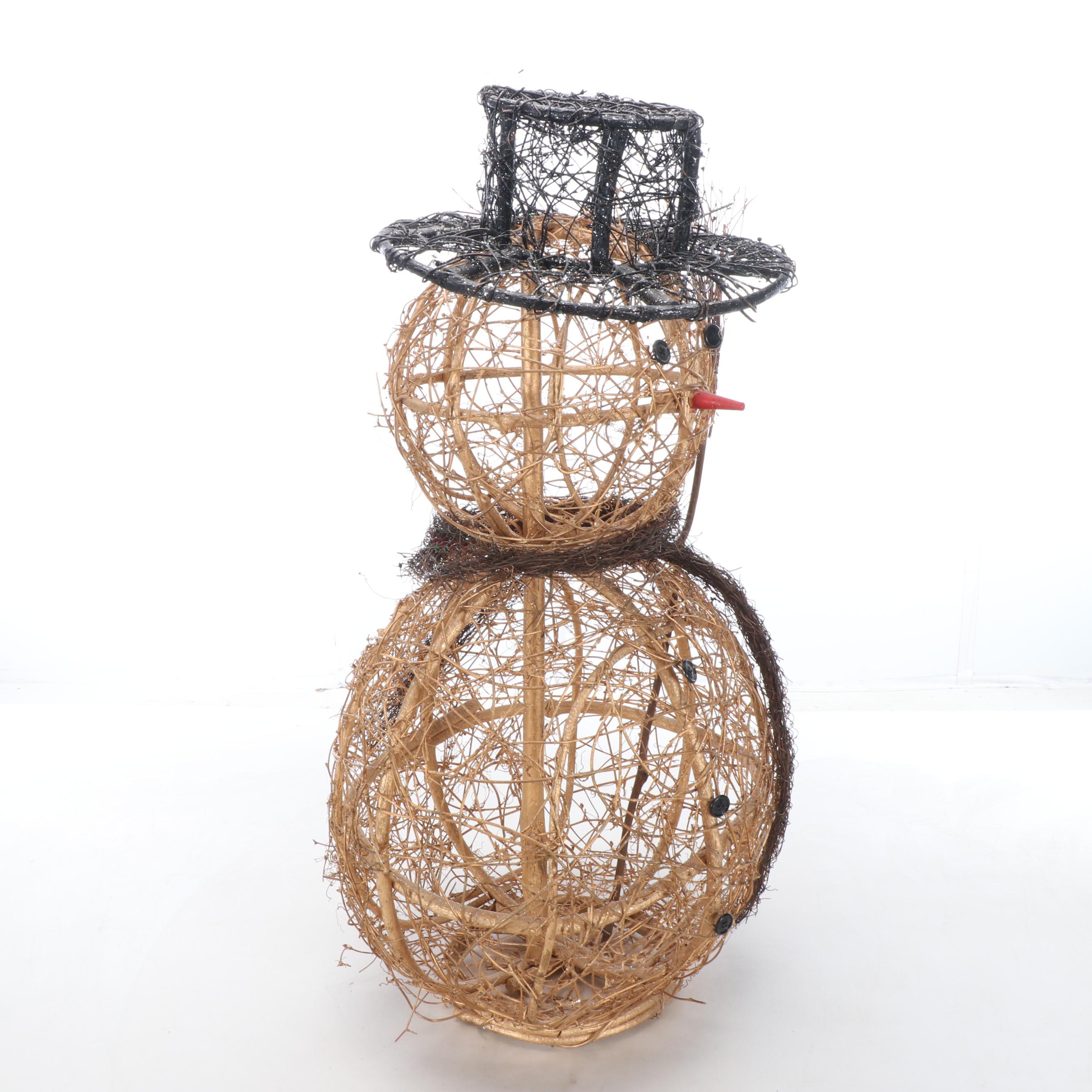 Woven Rattan Snowman Sculpture
