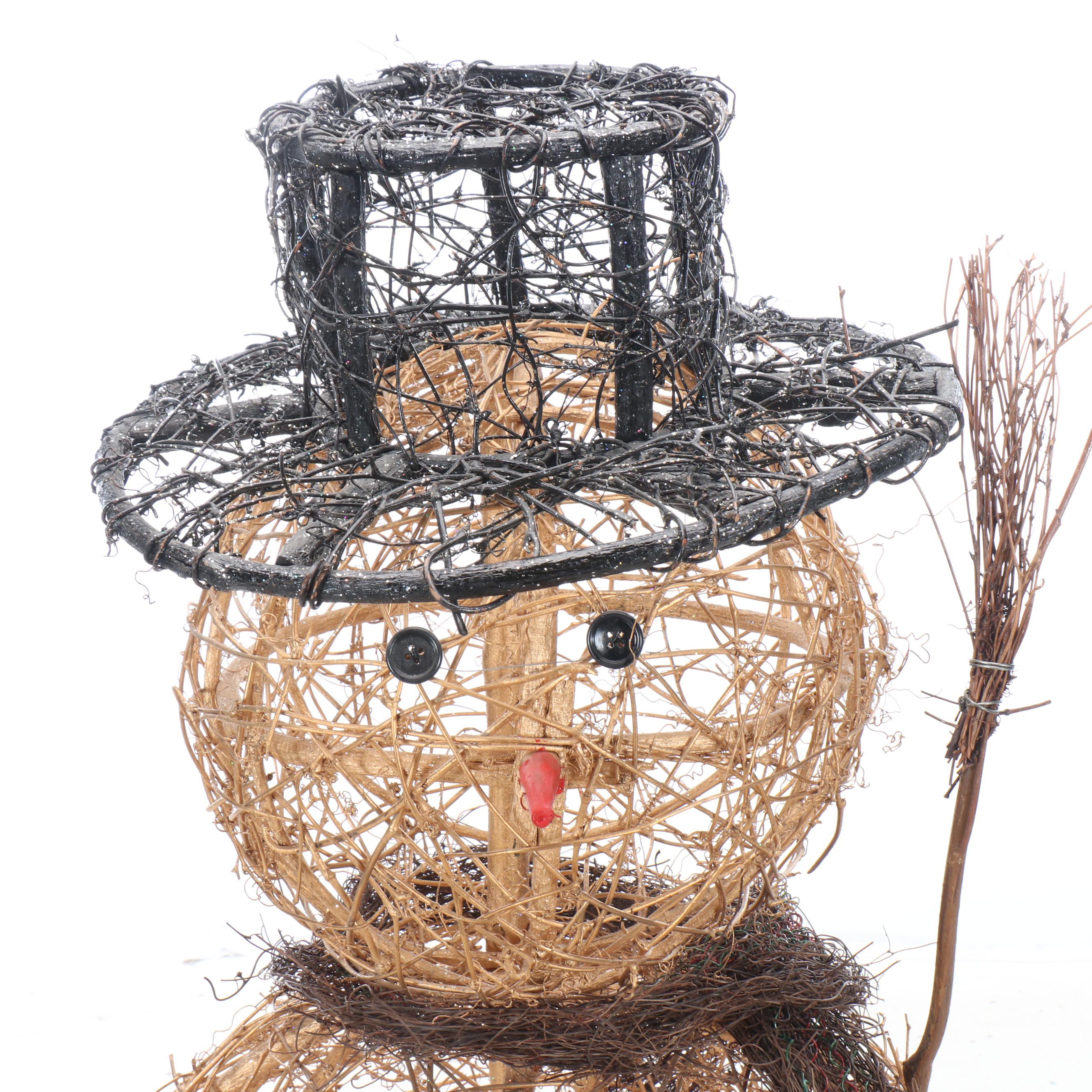 Woven Rattan Snowman Sculpture