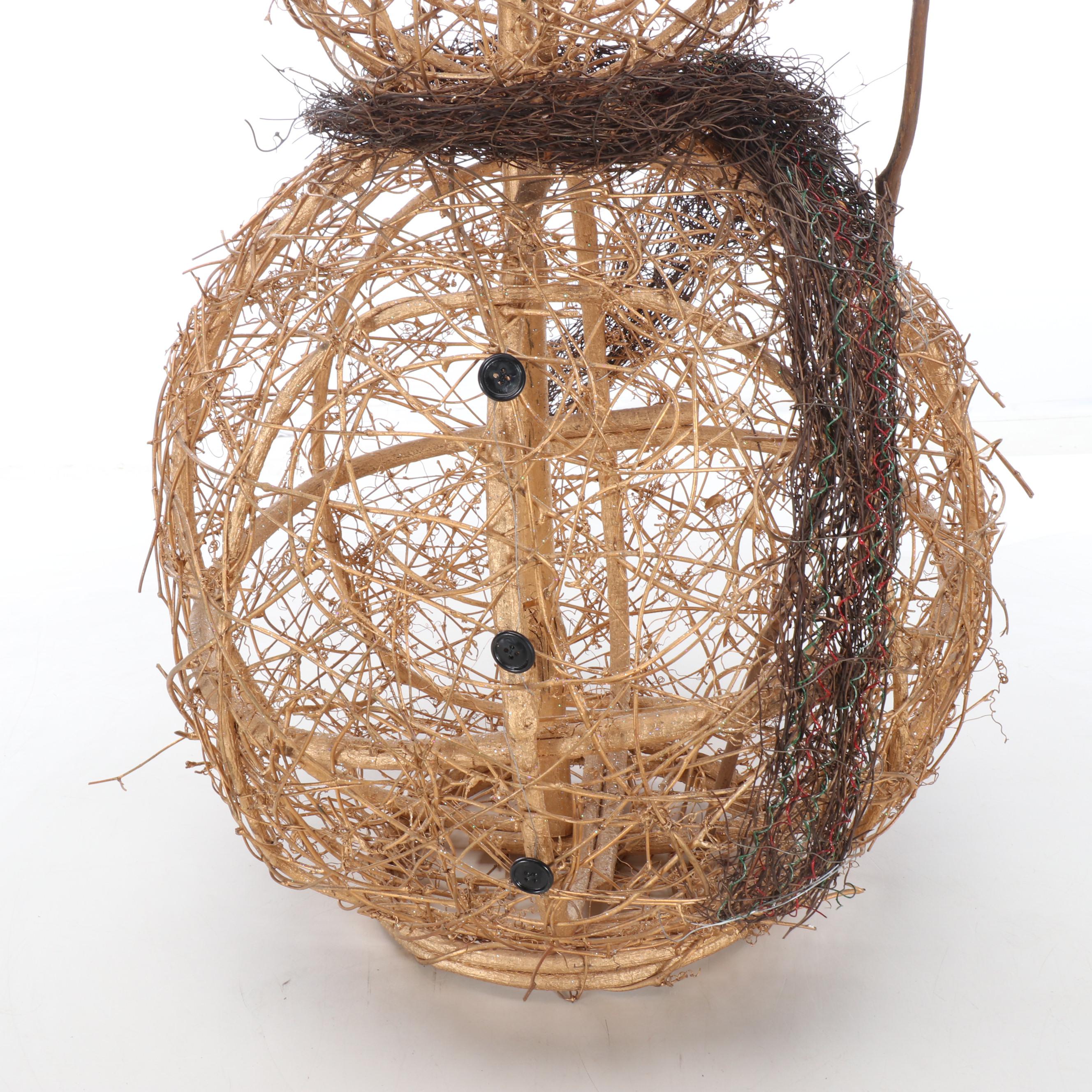 Woven Rattan Snowman Sculpture
