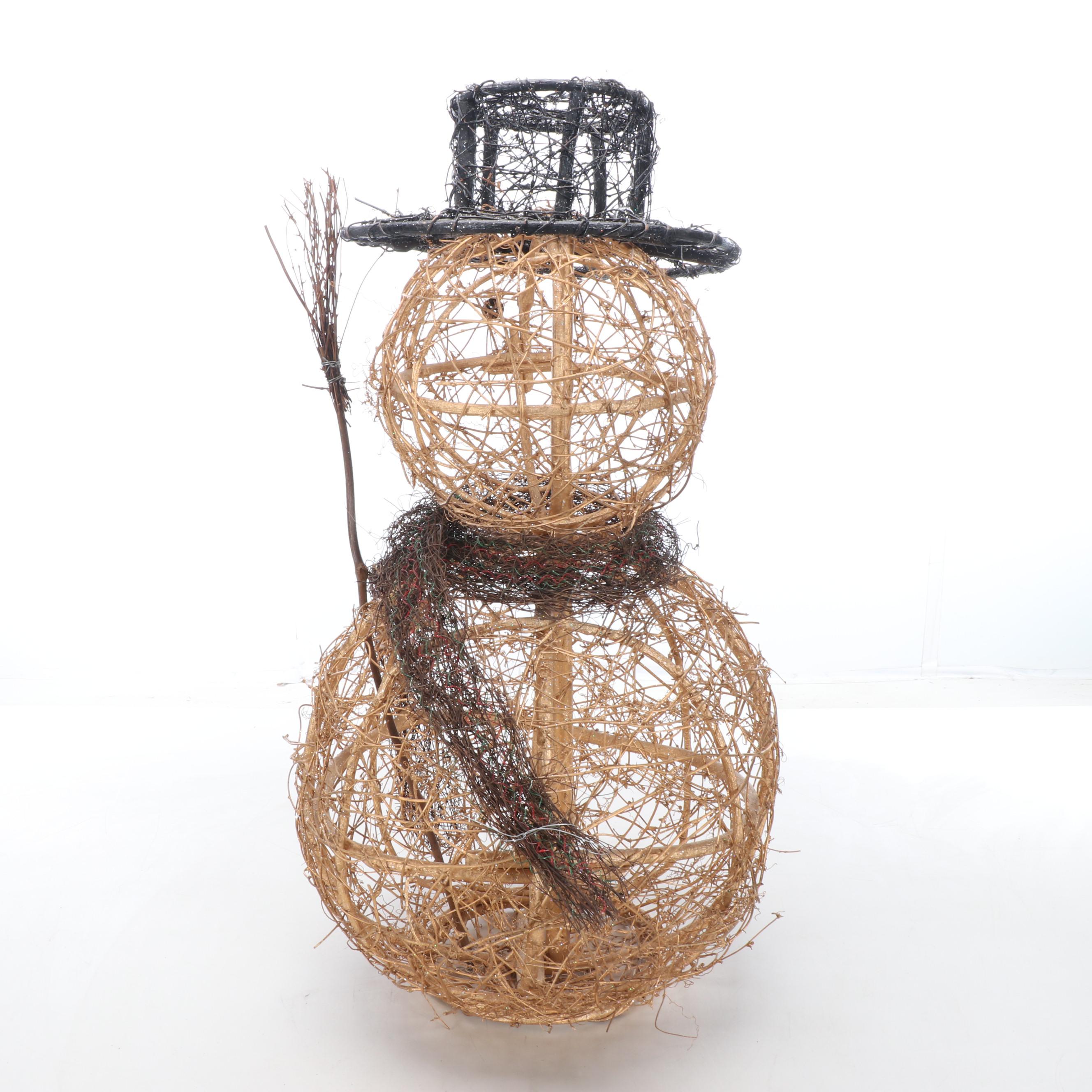 Woven Rattan Snowman Sculpture