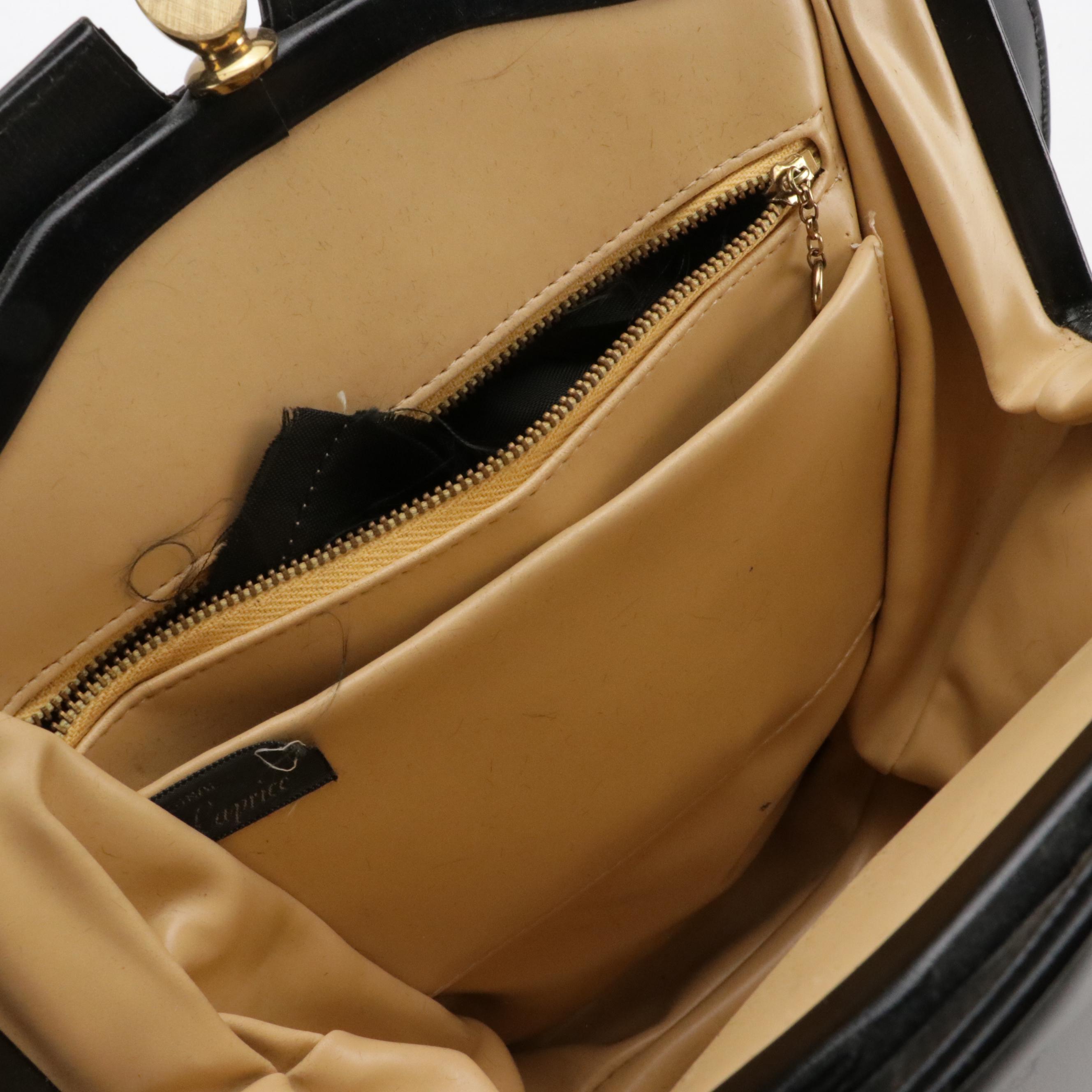 Caprice and HL Black Floral Needlepoint & Leather Handbag W/ Other Evening Bags