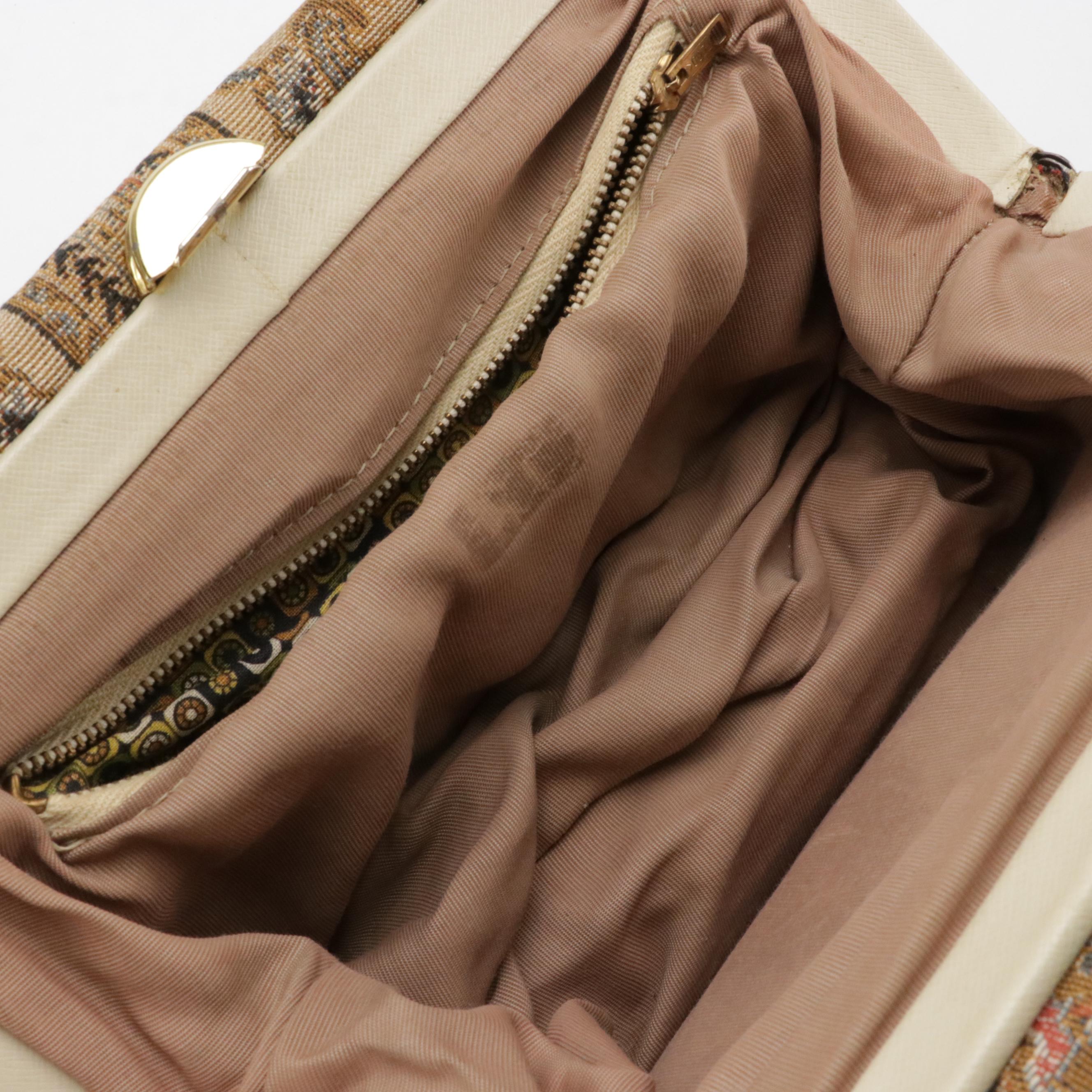 Caprice and HL Black Floral Needlepoint & Leather Handbag W/ Other Evening Bags