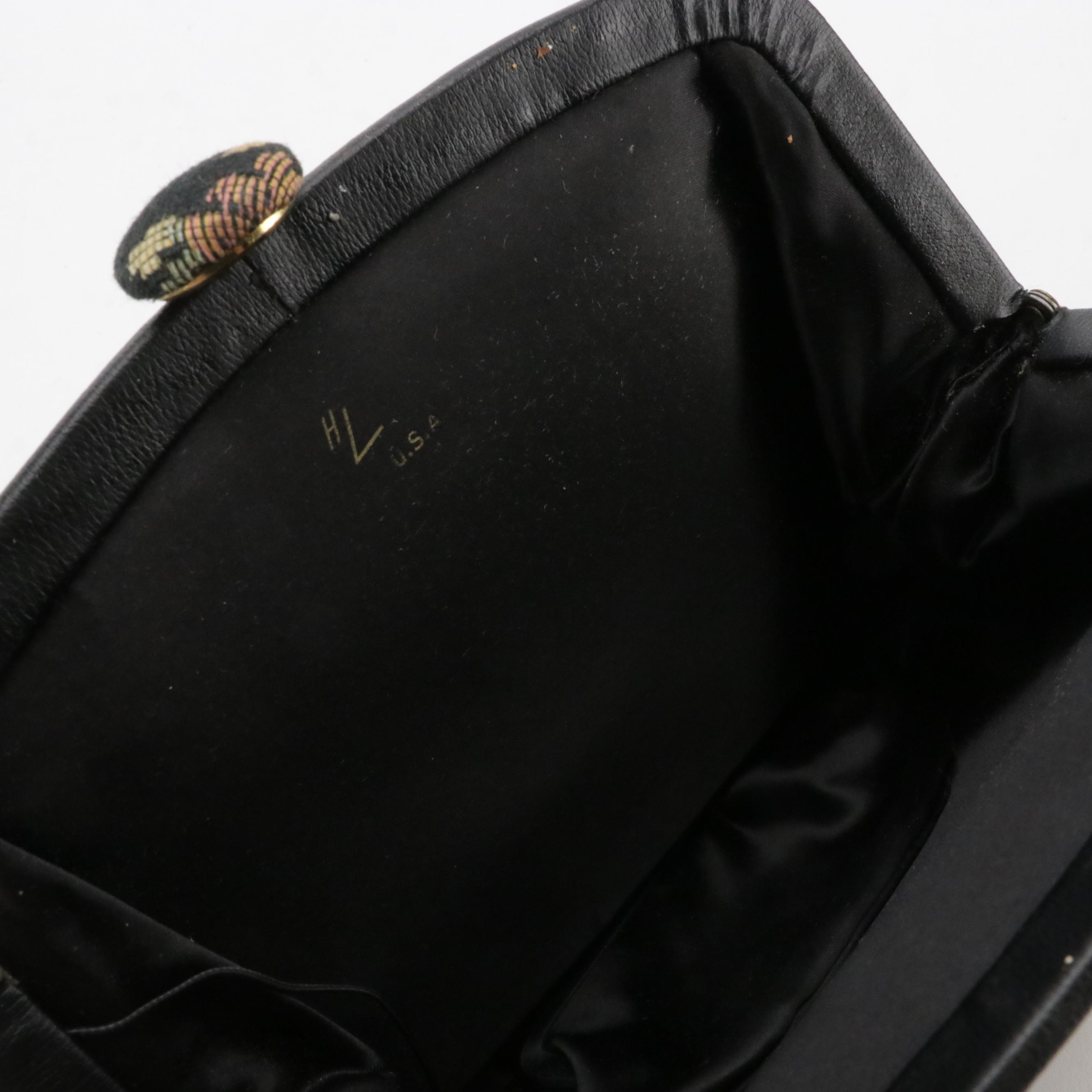 Caprice and HL Black Floral Needlepoint & Leather Handbag W/ Other Evening Bags