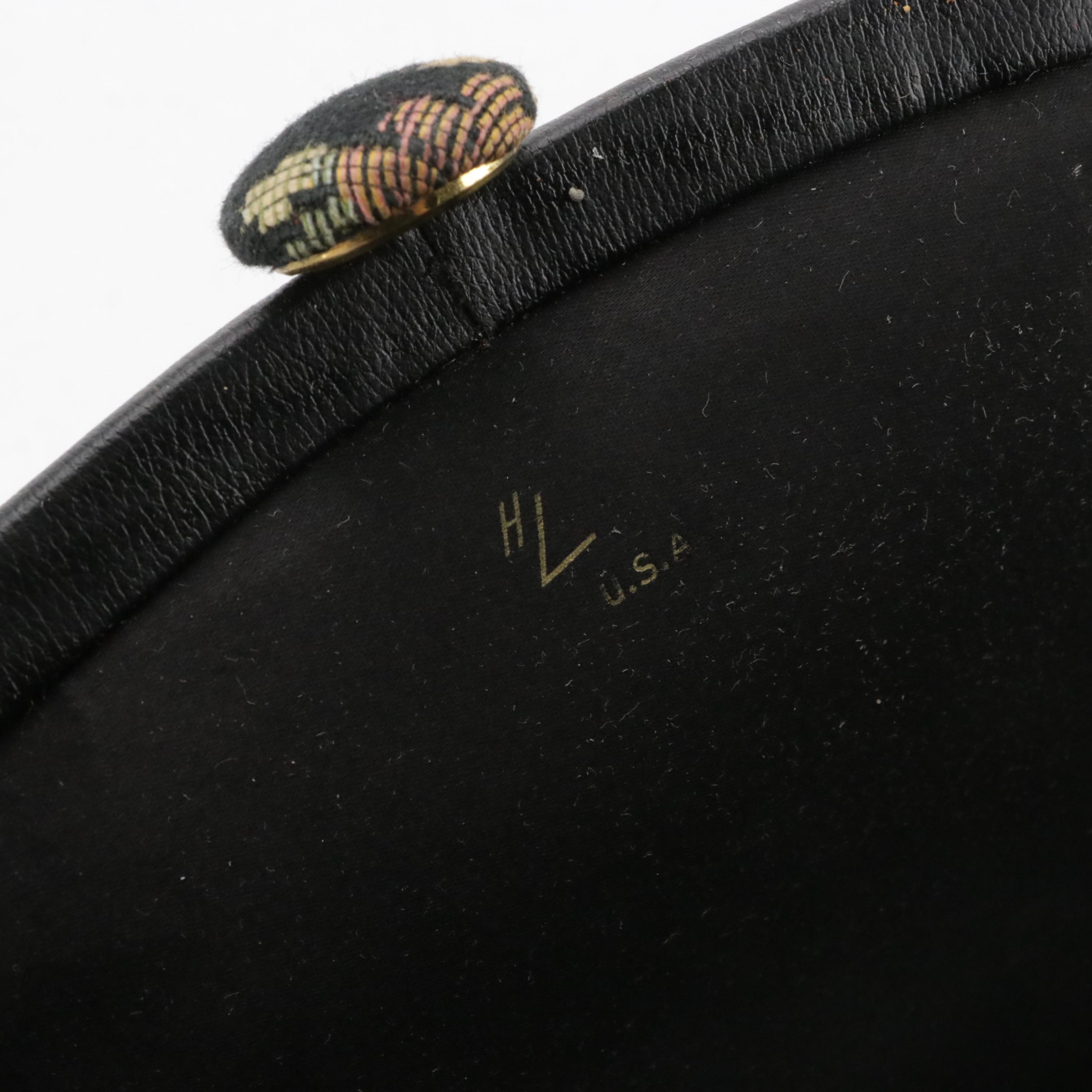 Caprice and HL Black Floral Needlepoint & Leather Handbag W/ Other Evening Bags