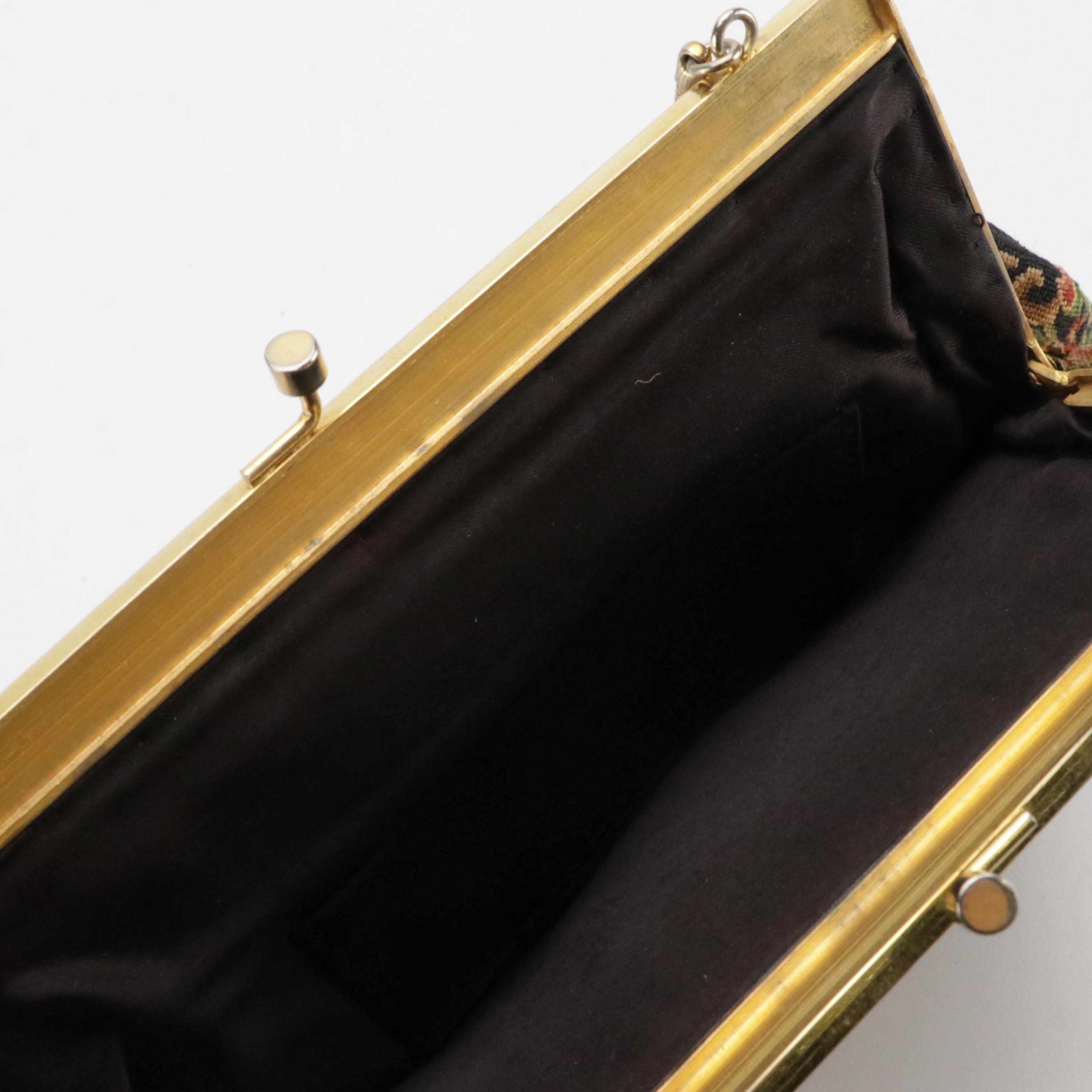 Caprice and HL Black Floral Needlepoint & Leather Handbag W/ Other Evening Bags