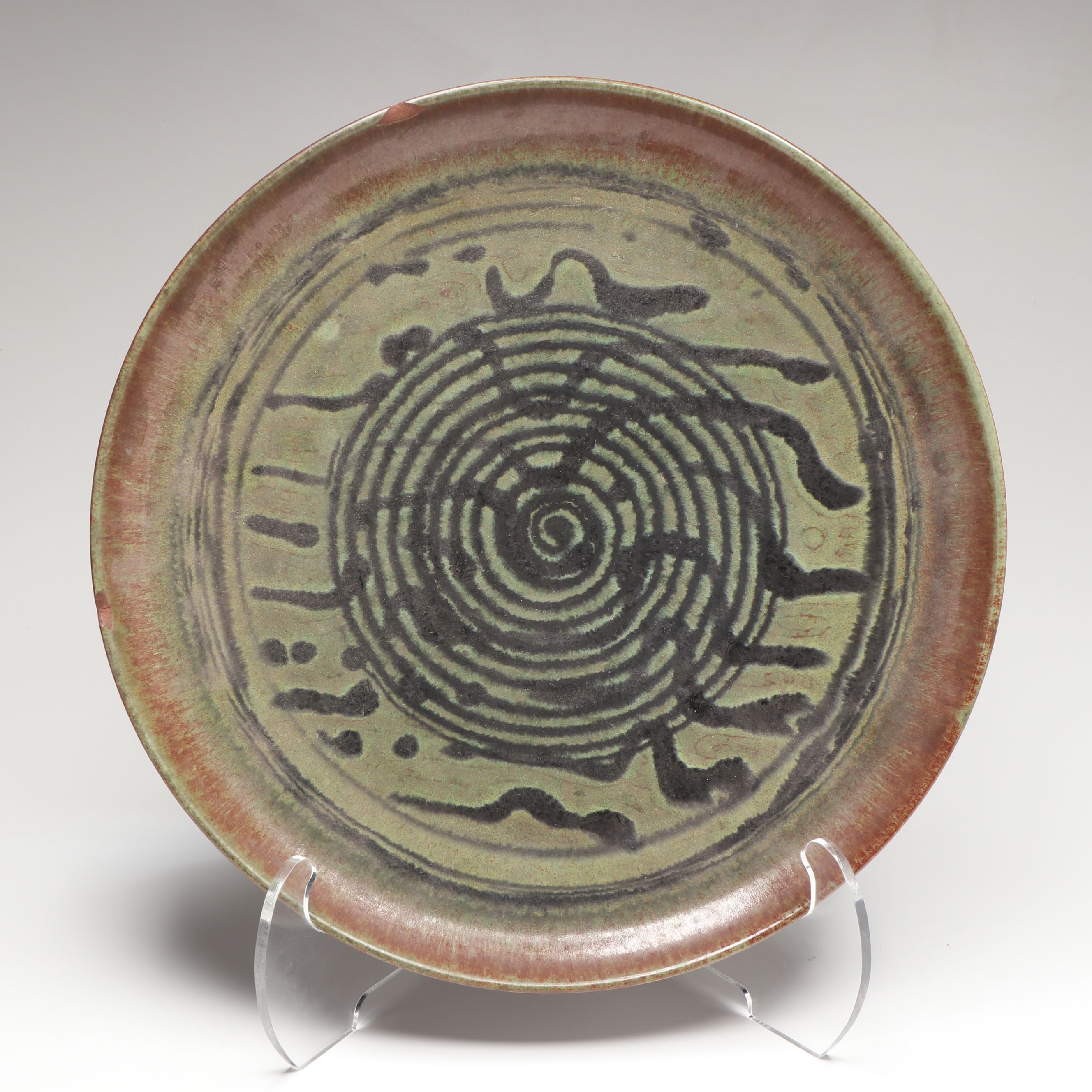 Artist Signed Wheel Thrown Art Pottery Platter and Flameware Pan