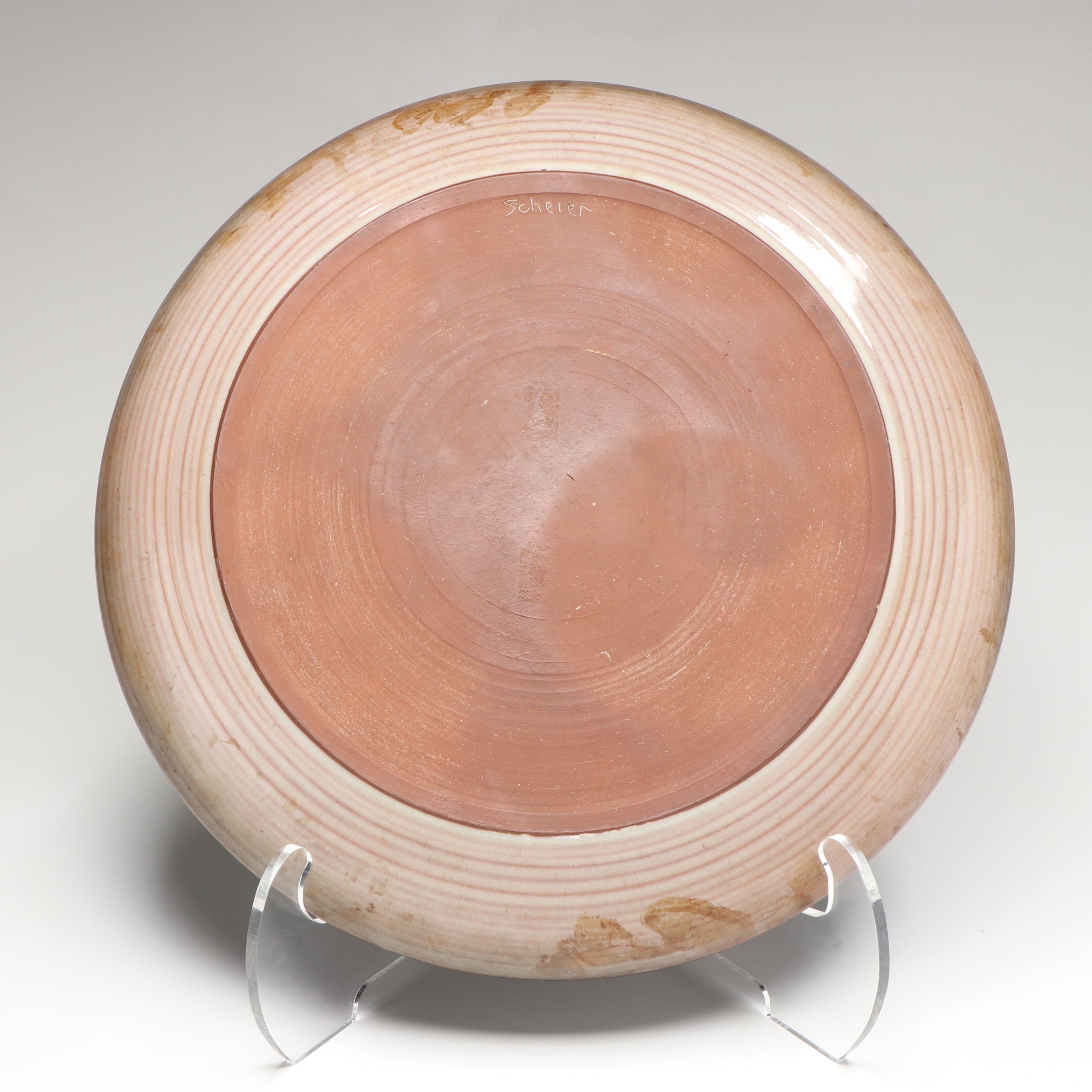 Artist Signed Wheel Thrown Art Pottery Platter and Flameware Pan