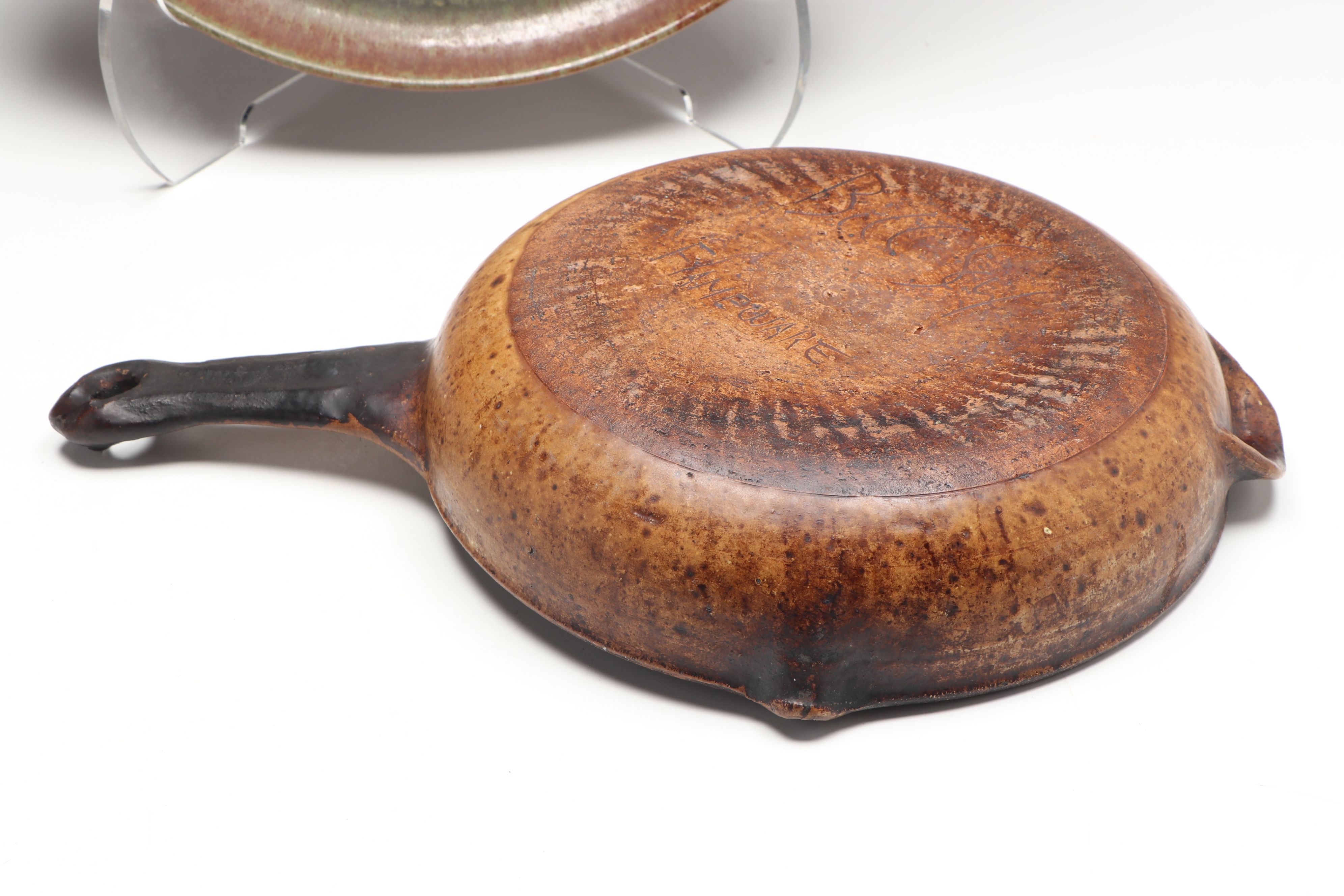 Artist Signed Wheel Thrown Art Pottery Platter and Flameware Pan