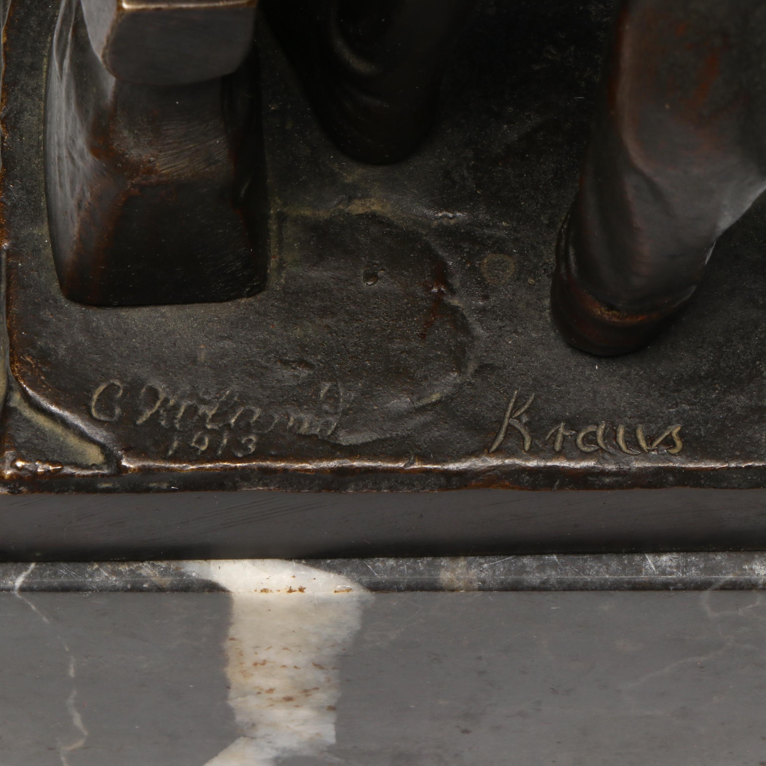 Antique August Kraus German Bronze Blacksmith Sculpture, 1913