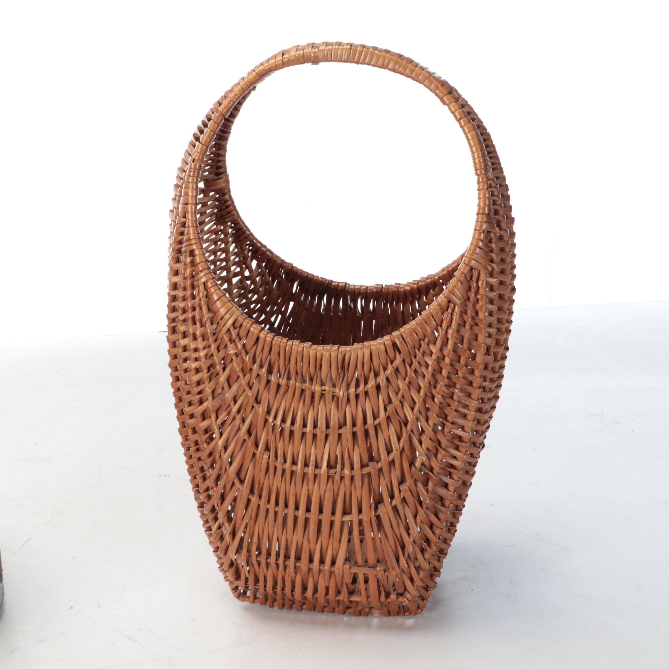 Woven Wood Handled Baskets with Collapsible Net Basket