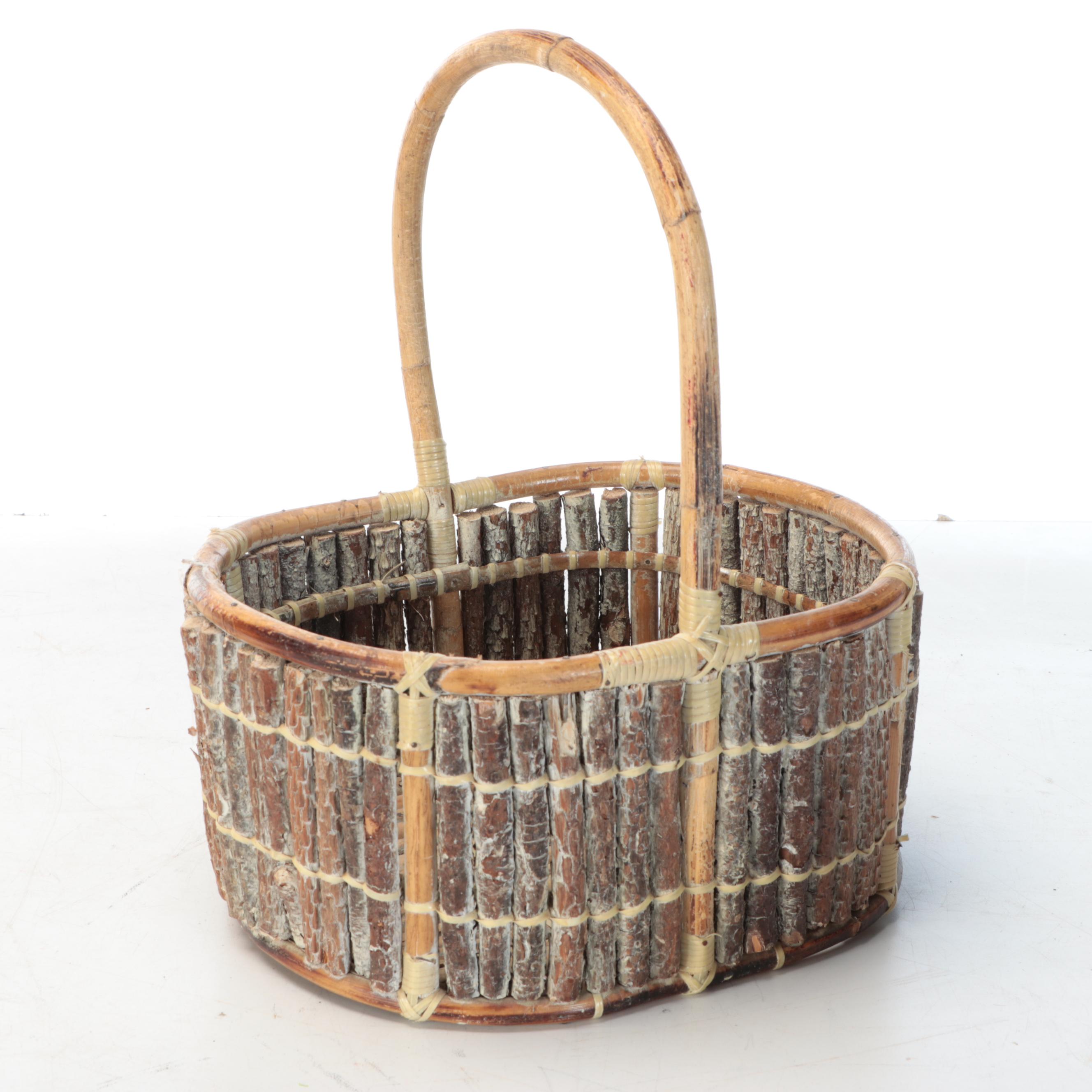 Woven Wood Handled Baskets with Collapsible Net Basket