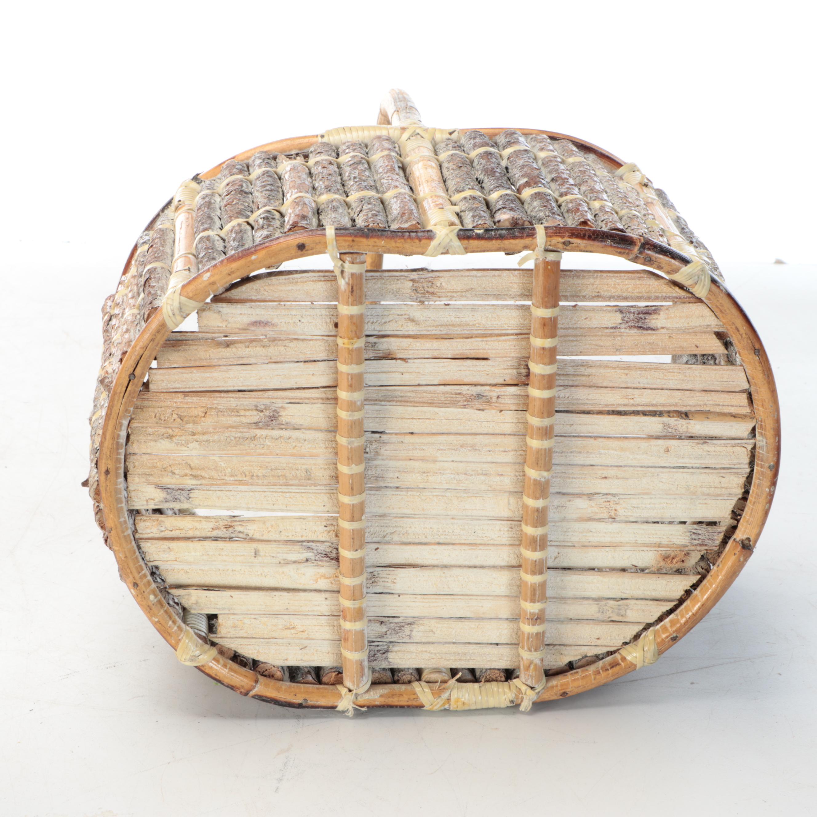 Woven Wood Handled Baskets with Collapsible Net Basket