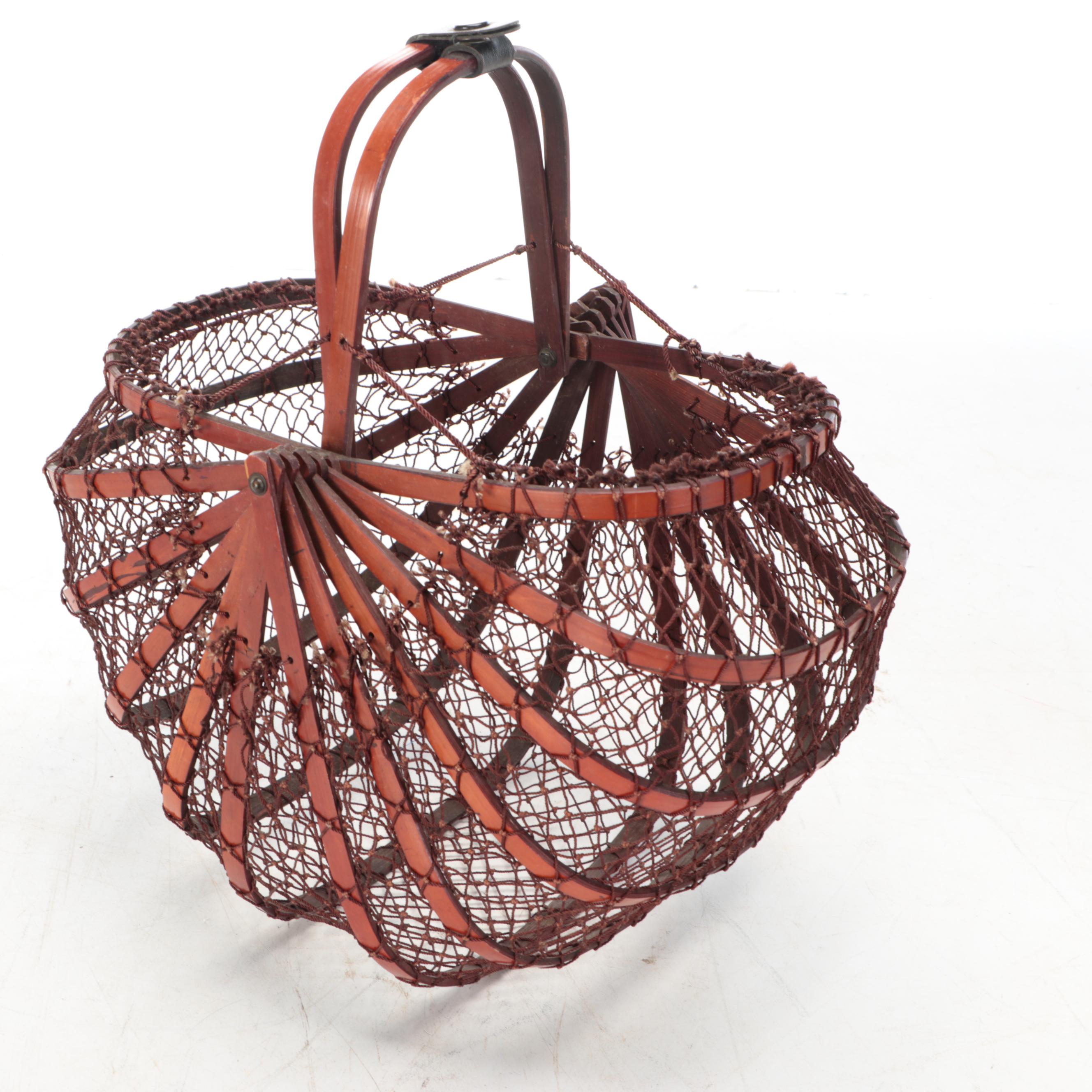 Woven Wood Handled Baskets with Collapsible Net Basket
