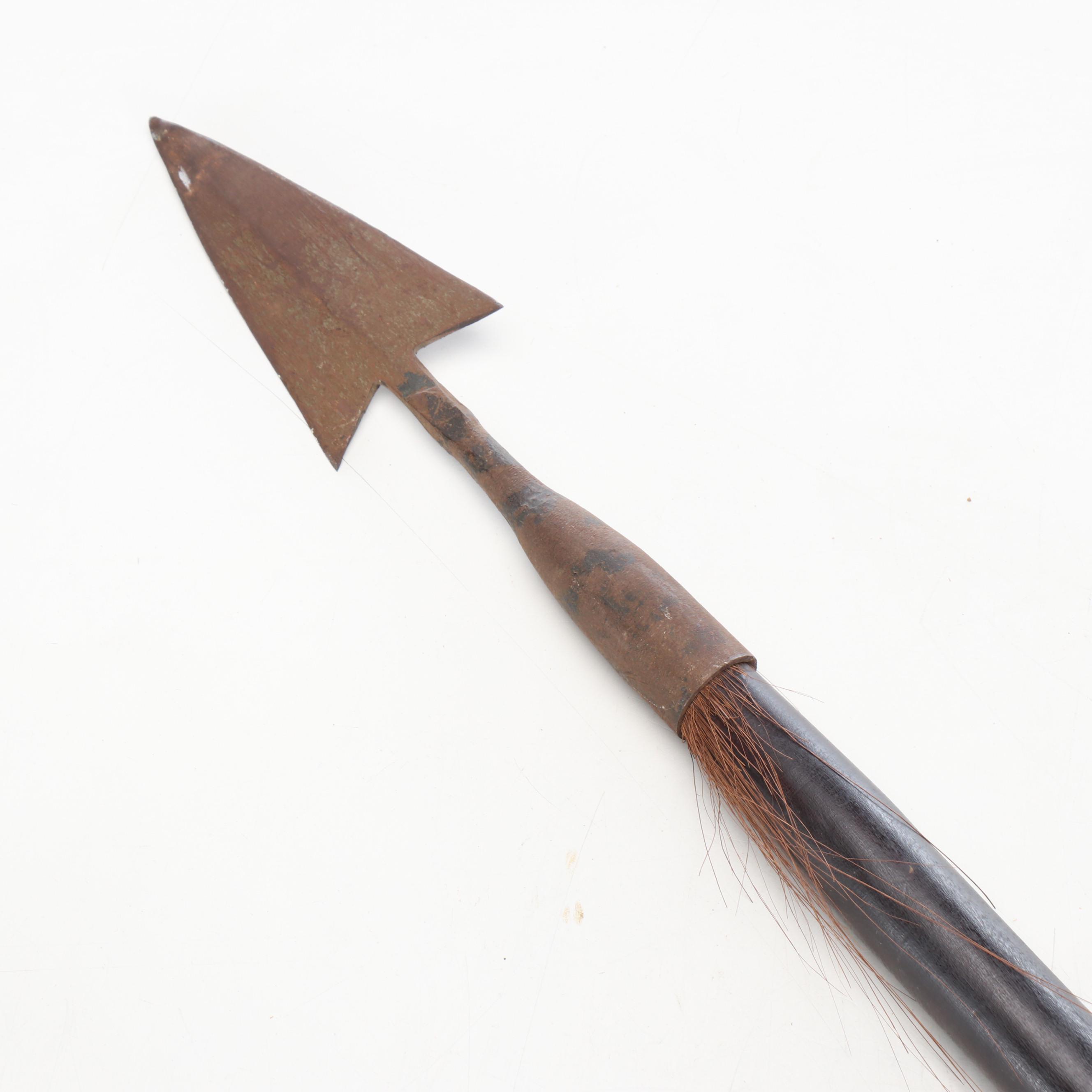 African Hand-Carved Wood and Iron Tipped Spear
