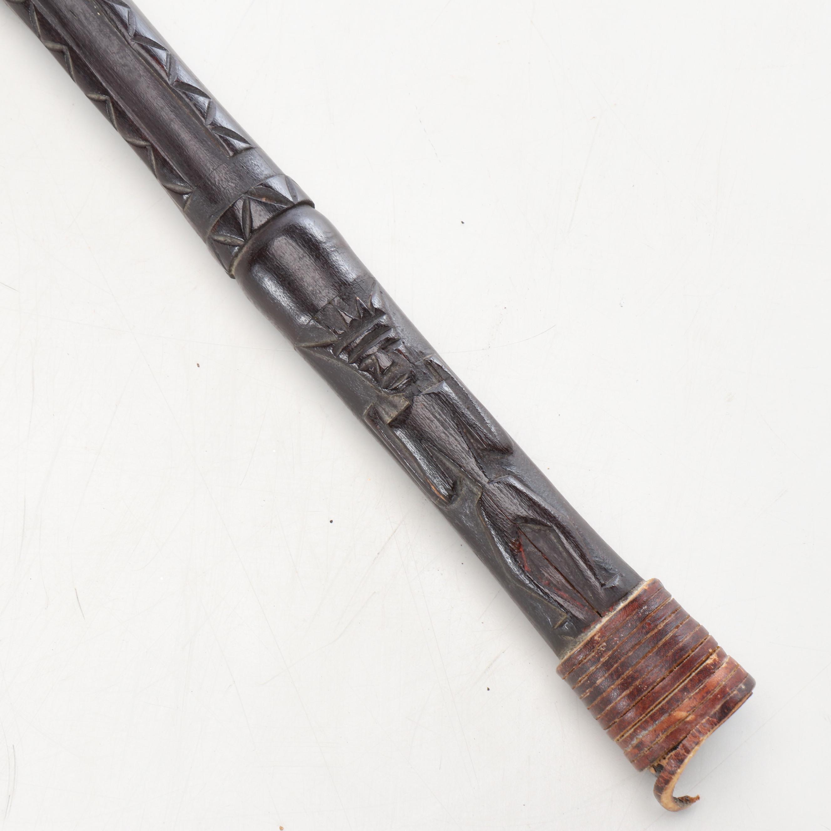 African Hand-Carved Wood and Iron Tipped Spear