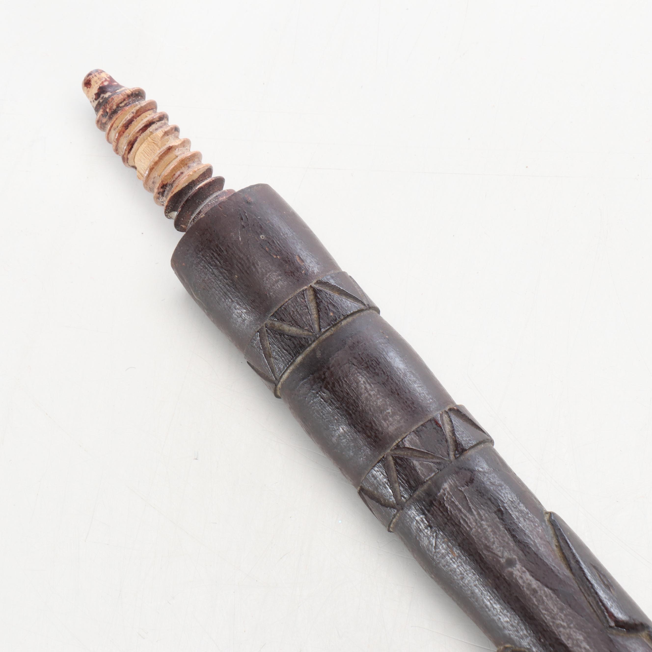 African Hand-Carved Wood and Iron Tipped Spear