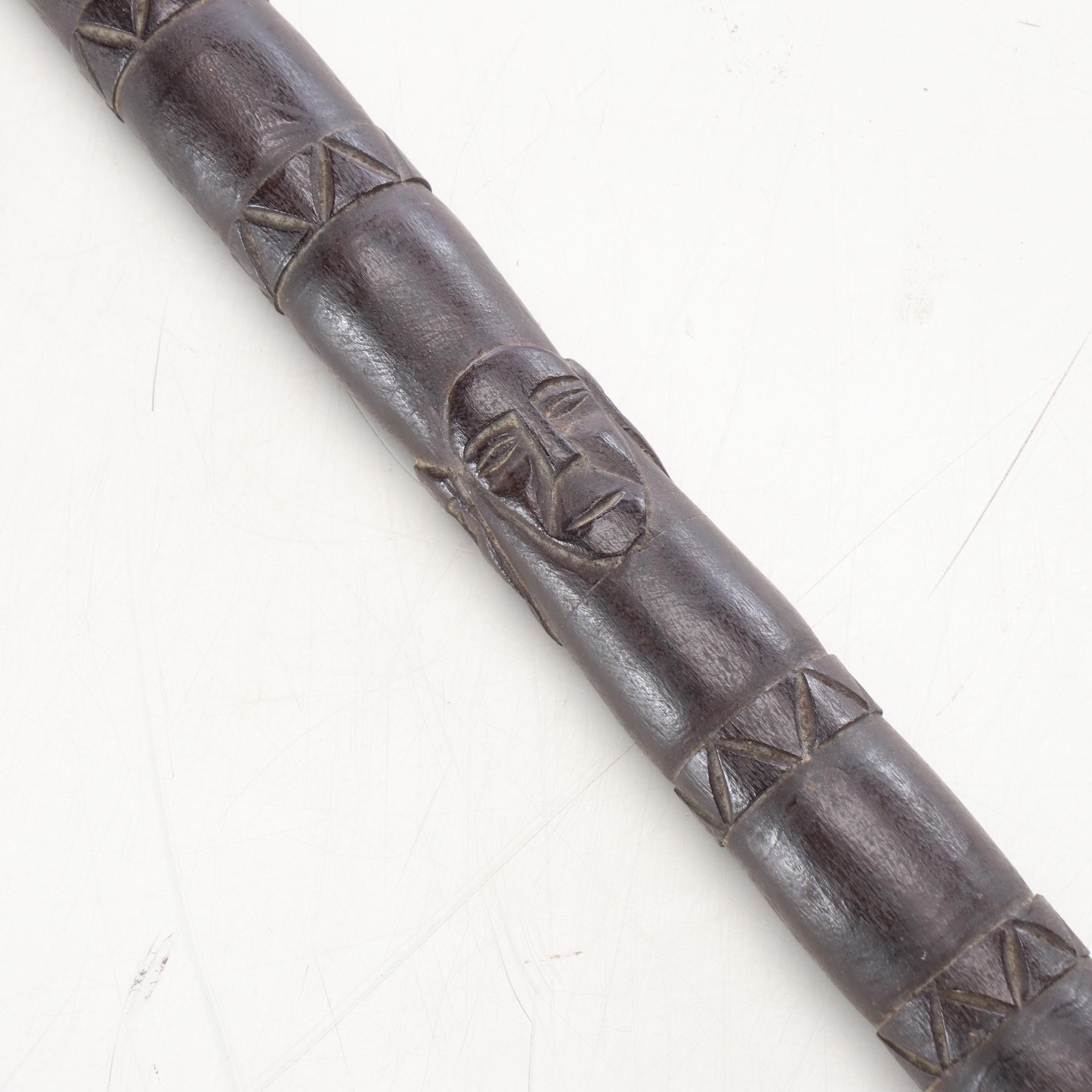 African Hand-Carved Wood and Iron Tipped Spear