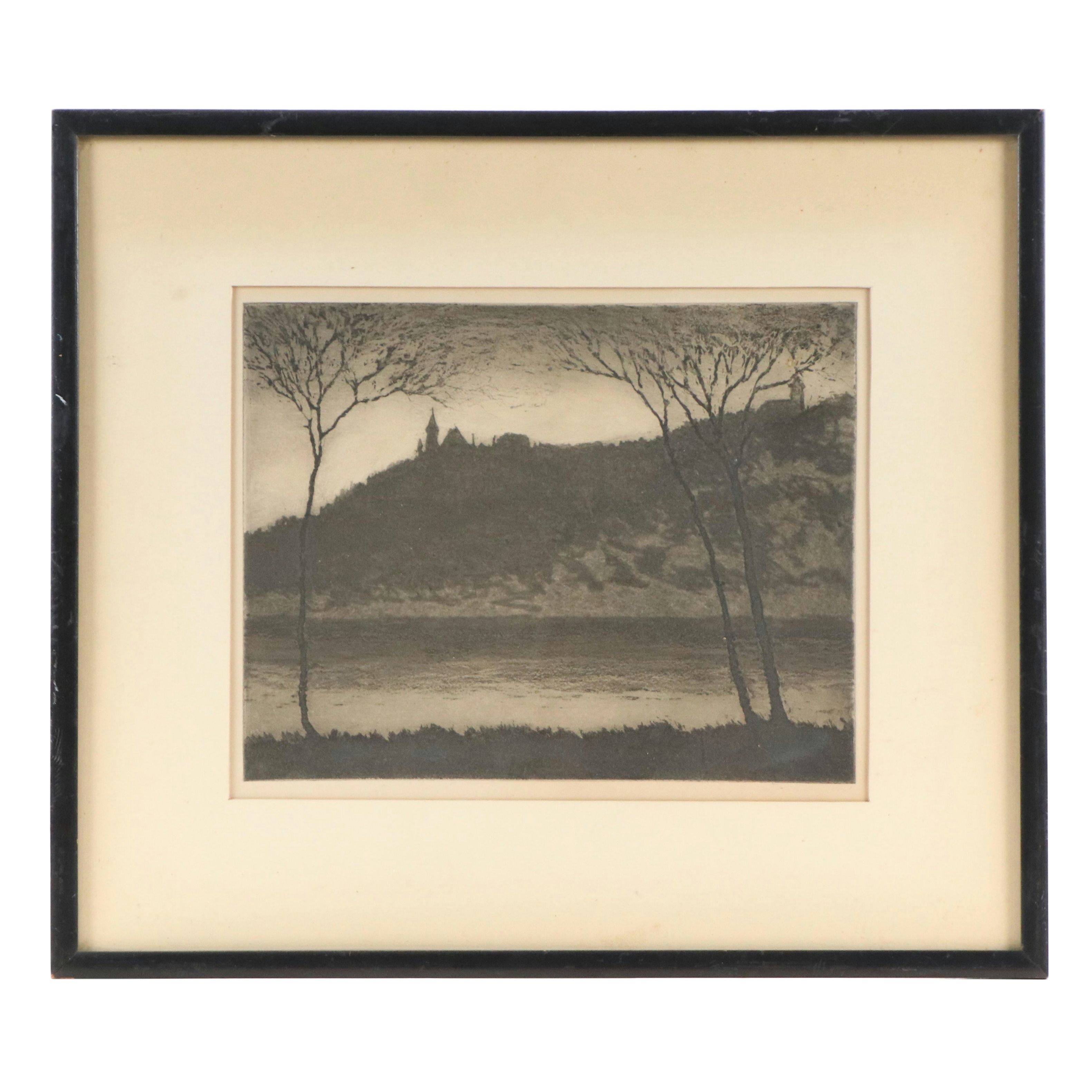 Edward Timothy Hurley Etching "River View from Dayton, Kentucky," 1930
