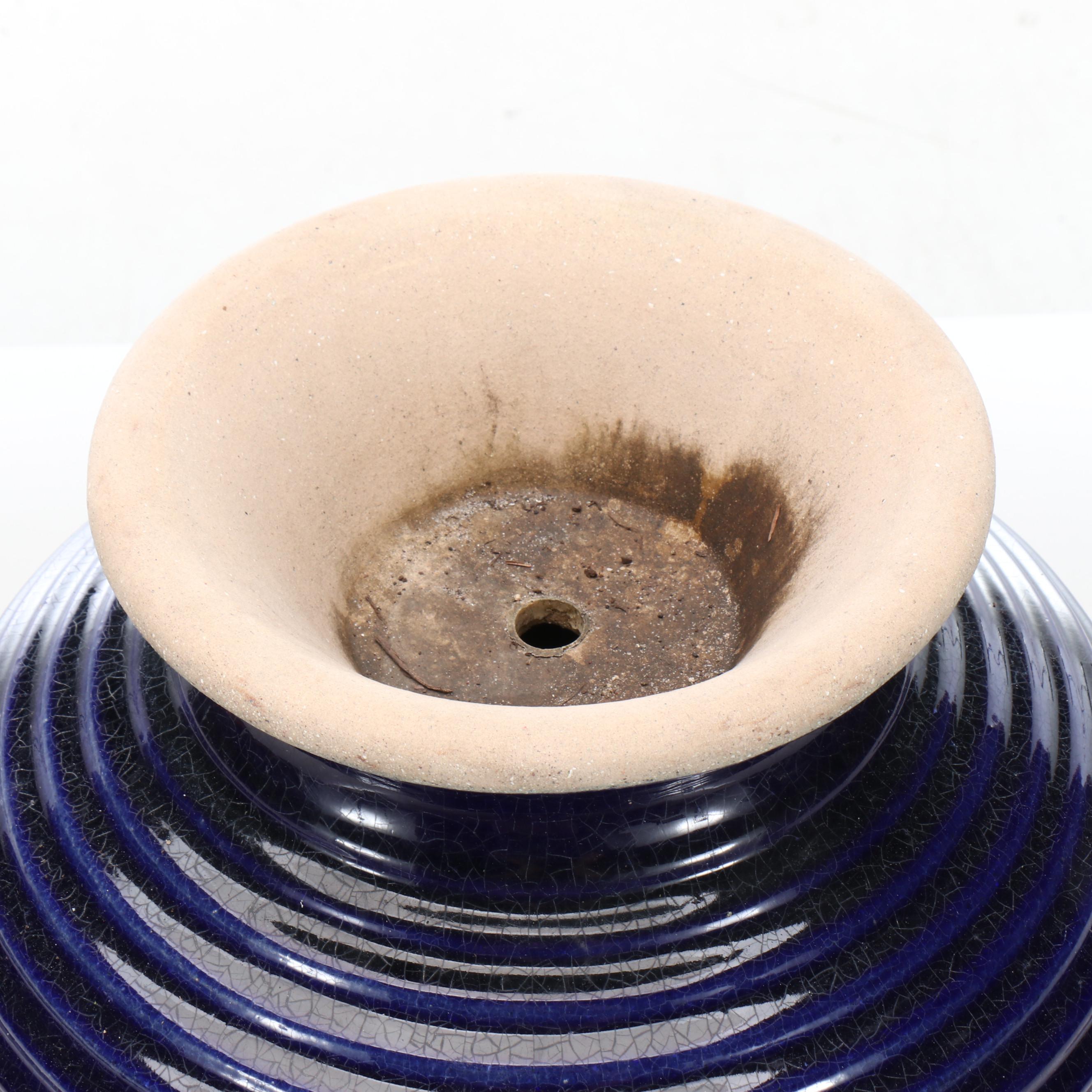 Cobalt Glazed Earthenware Vase Shaped Patio Decor