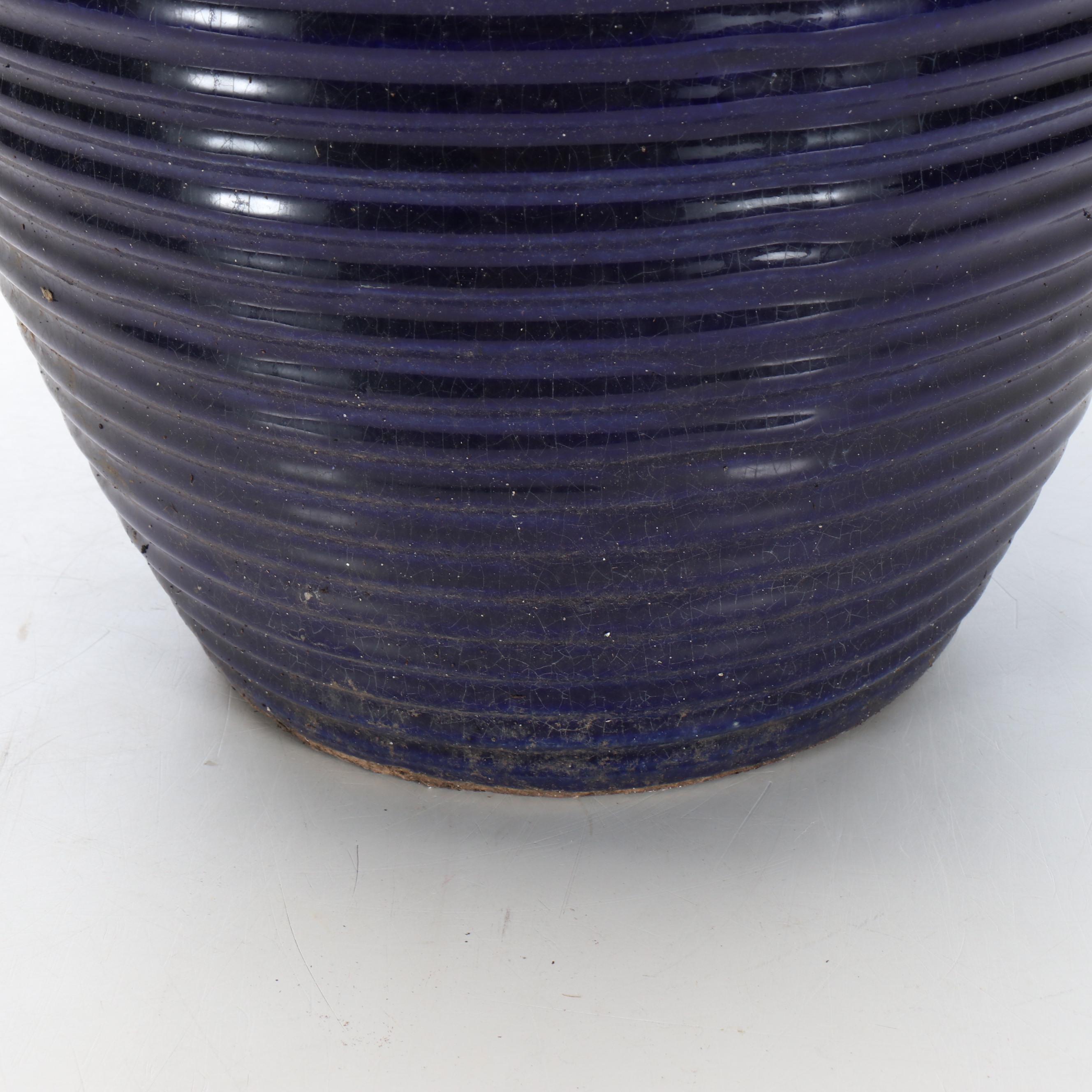 Cobalt Glazed Earthenware Vase Shaped Patio Decor