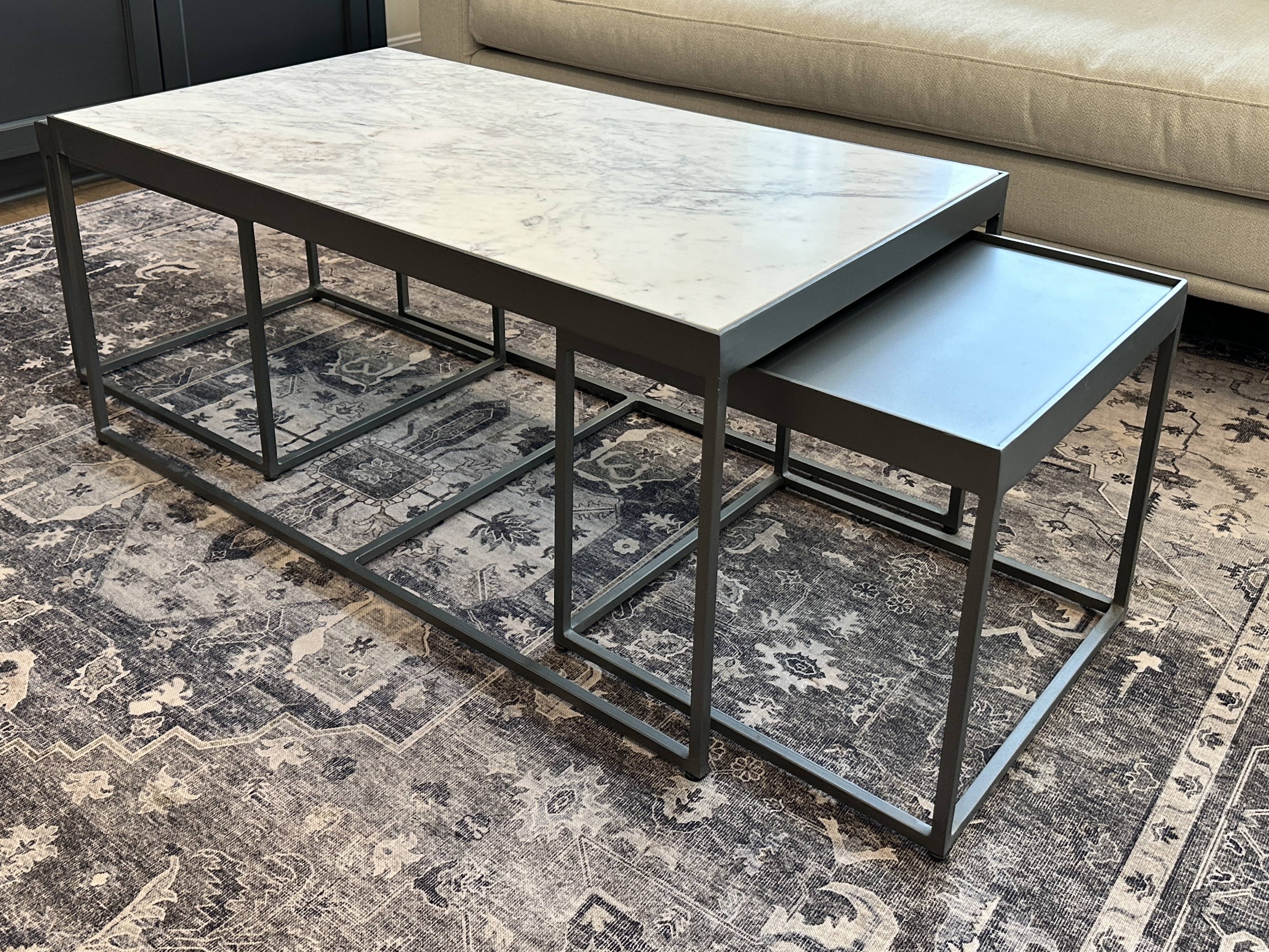 Four Hands "Evelyn" Contemporary Metal and Stone Nesting Coffee Table