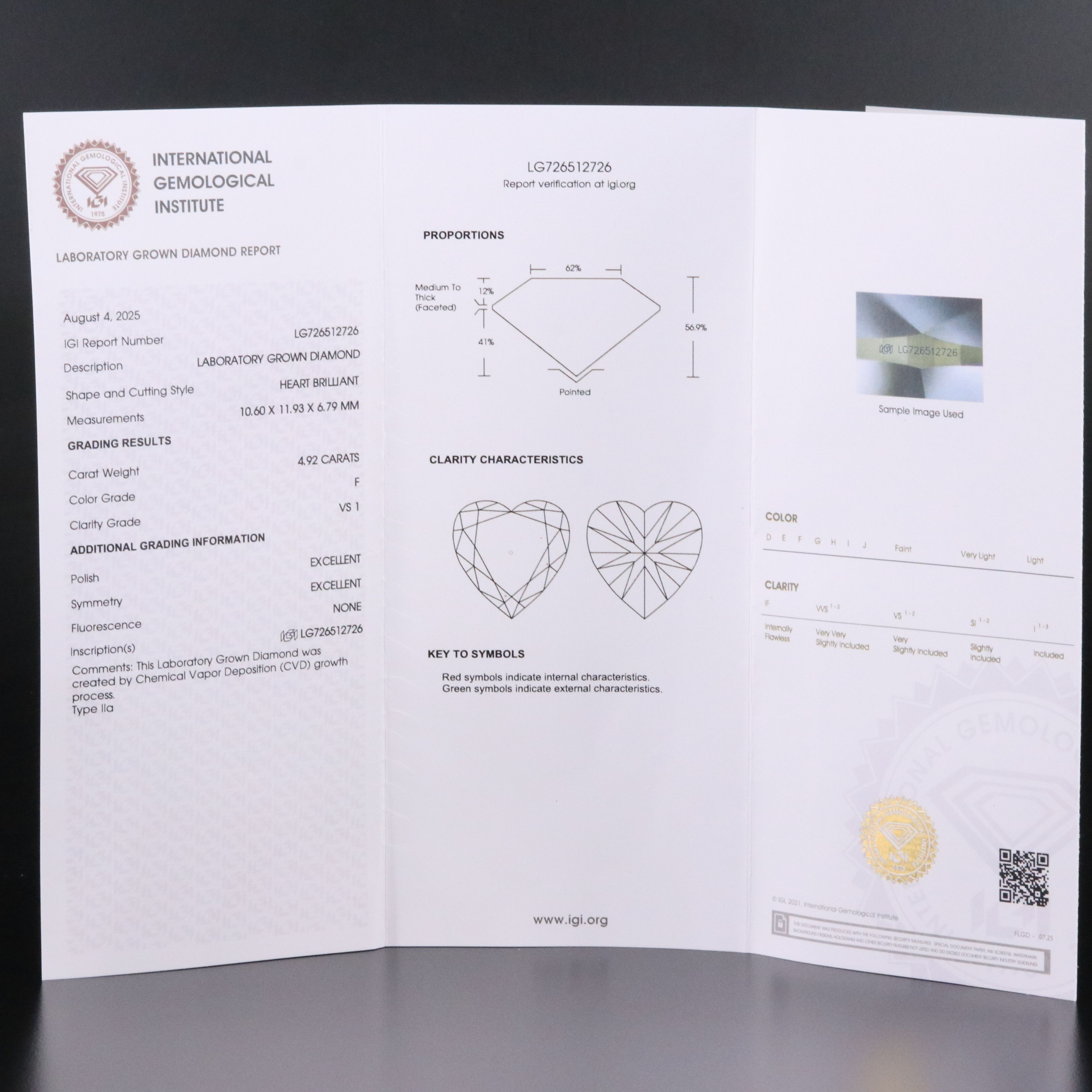 Loose 4.92 CT Lab Grown Diamond with IGI Report