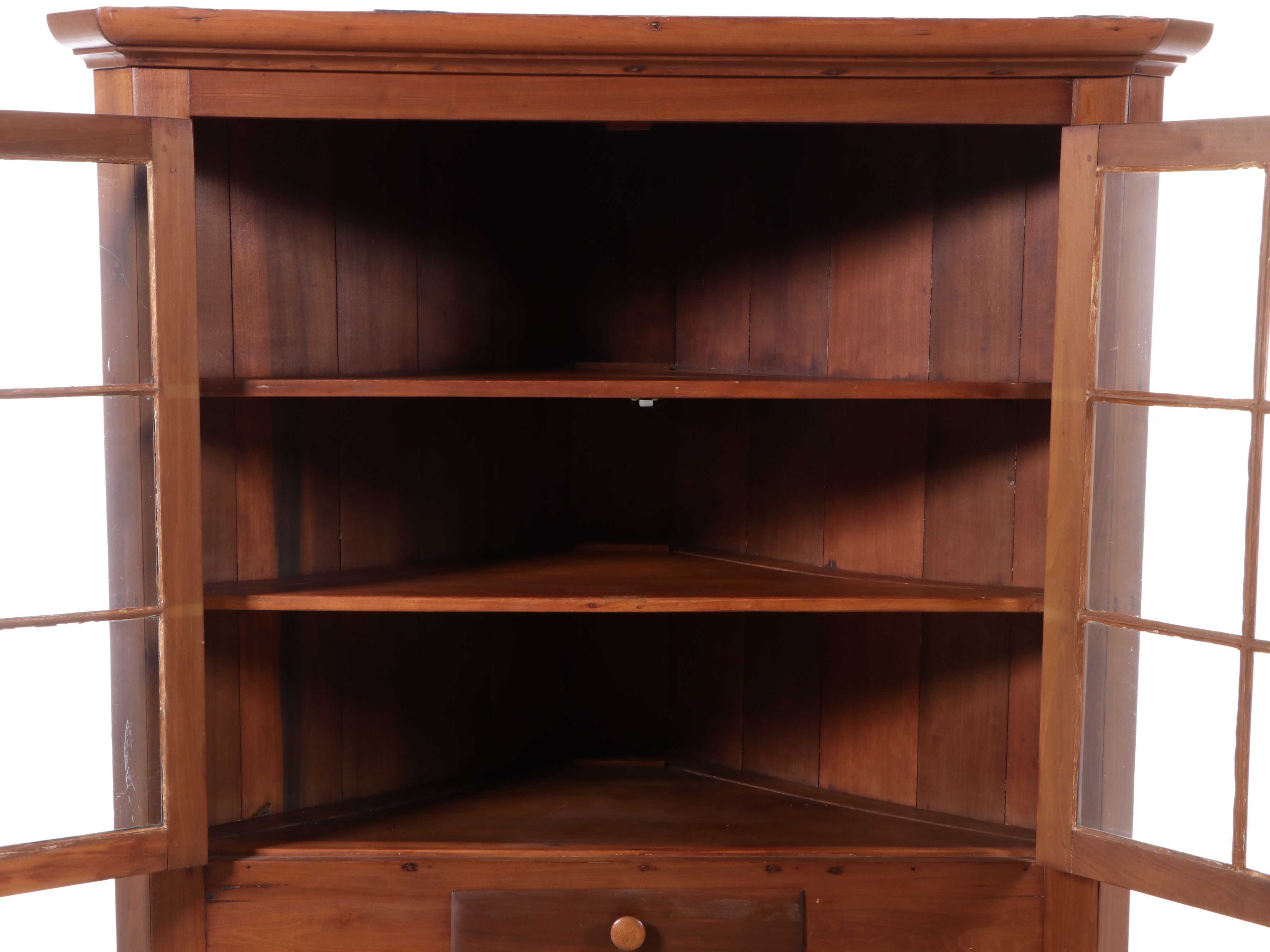 American Federal Style Twelve-Pane Glass Front Corner Cabinet, 19th Century