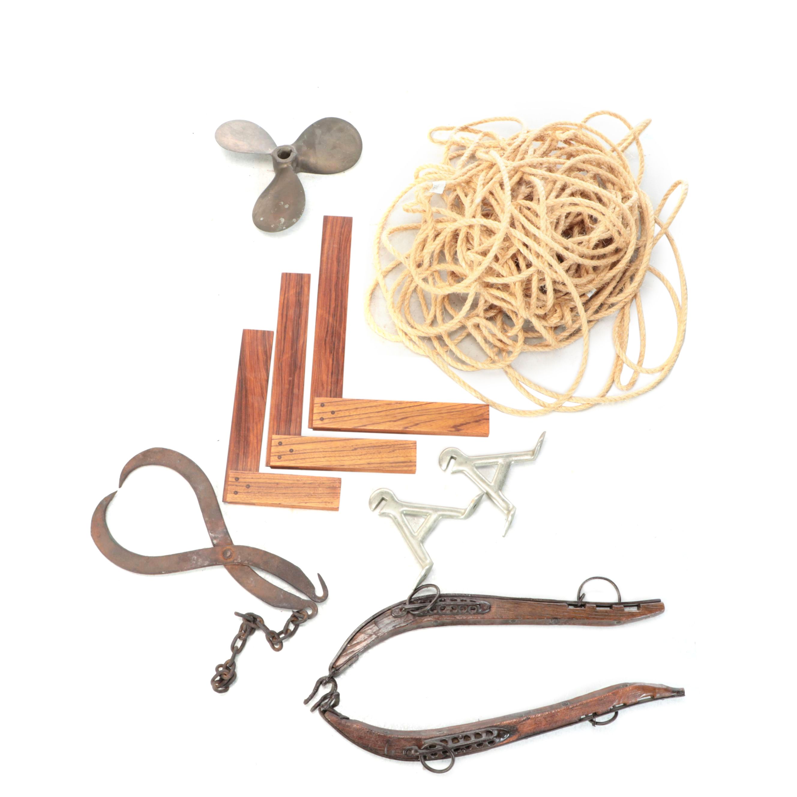 Horse Hames, Ice Tongs, Rosewood Carpenter Squares, Bronze Boat Prop and More