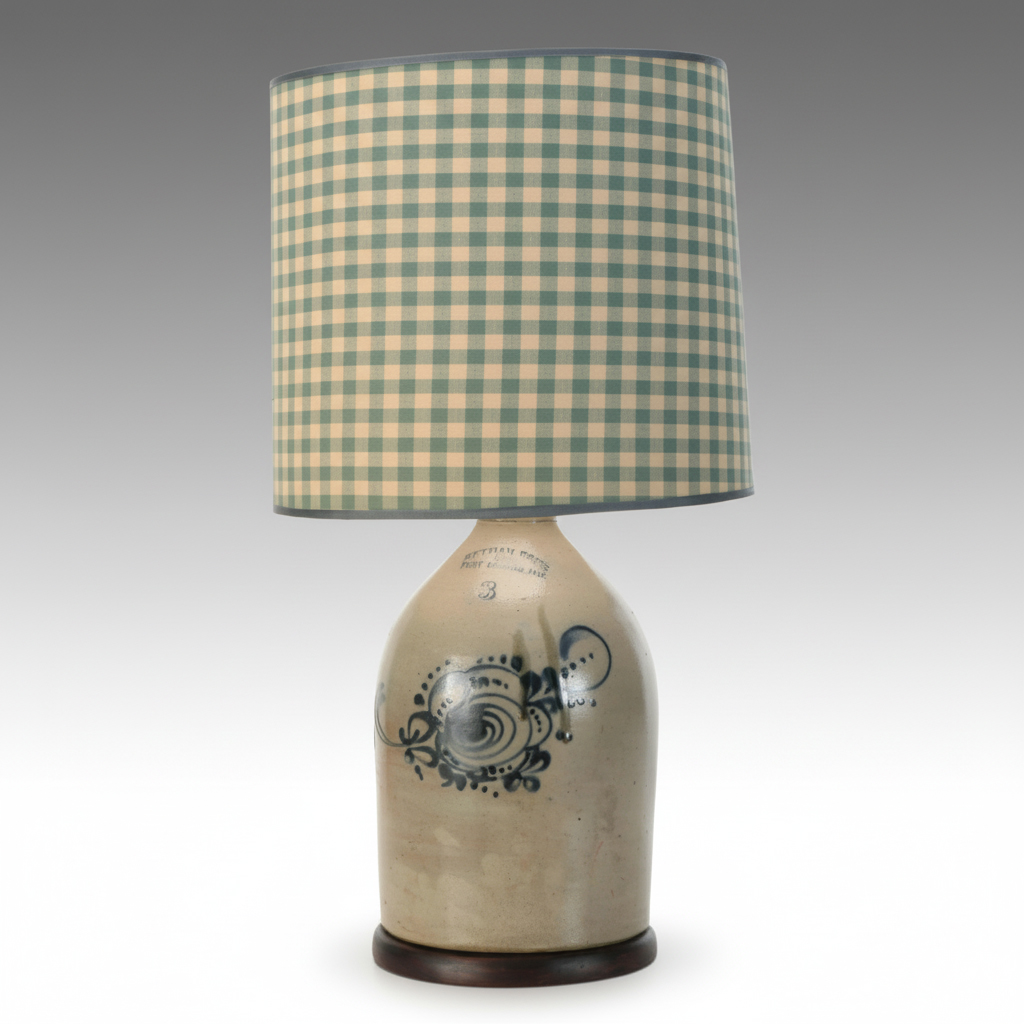 Ottman Bro's & Co. Cobalt on Salt Glazed Stoneware Jug, Adapted as Lamp