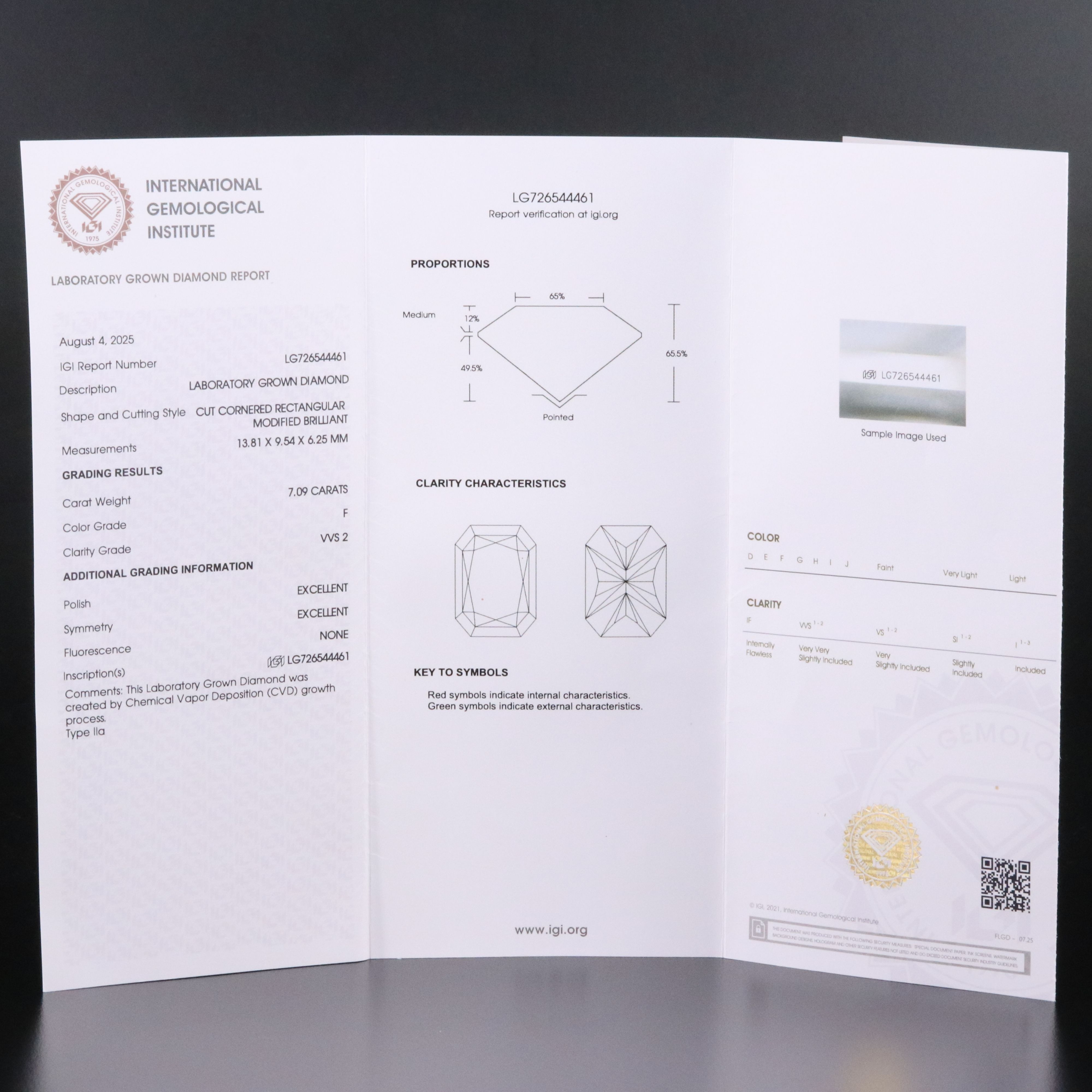 Loose 7.09 CT Lab Grown Diamond with IGI Report