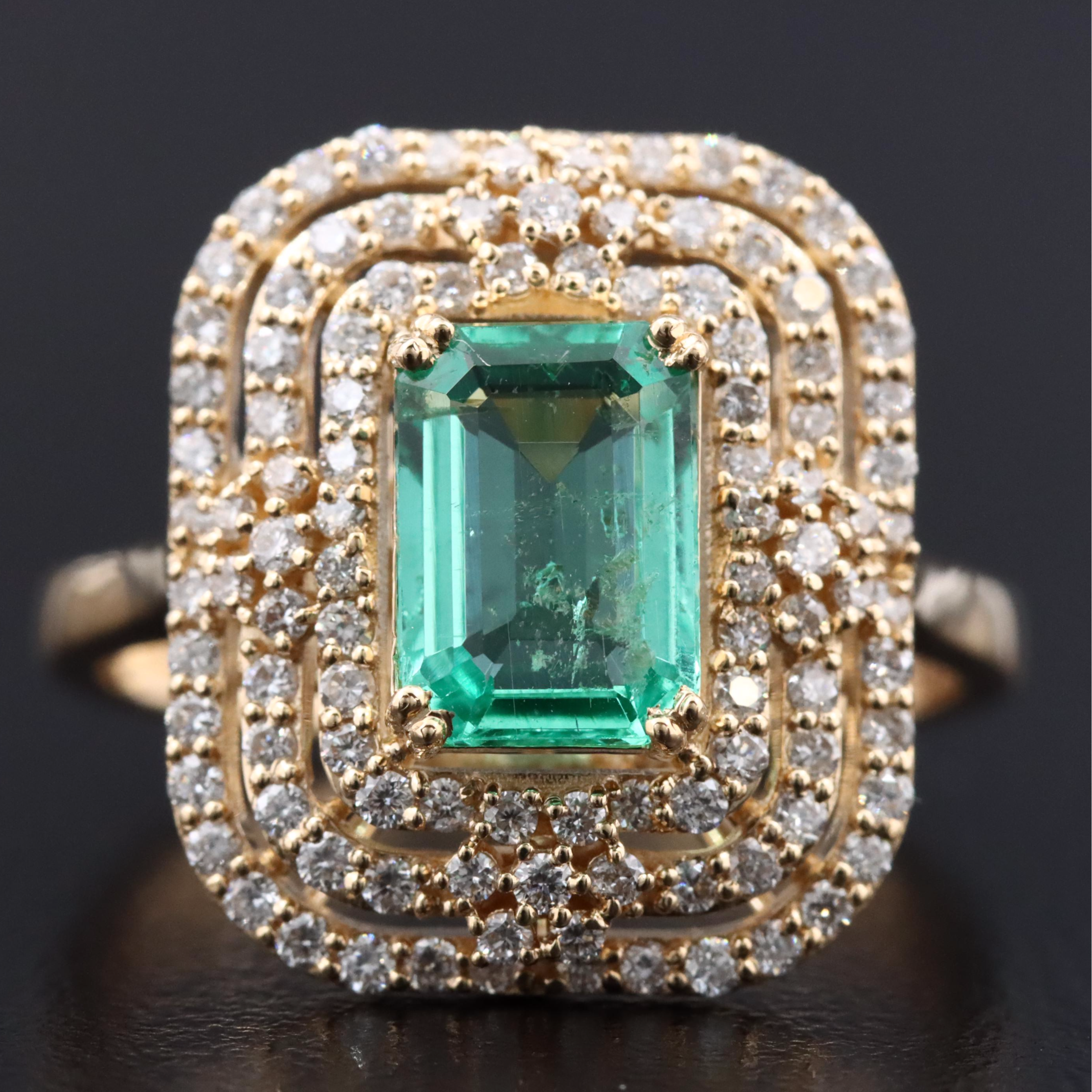 18K 1.09 CT Emerald and Diamond Ring