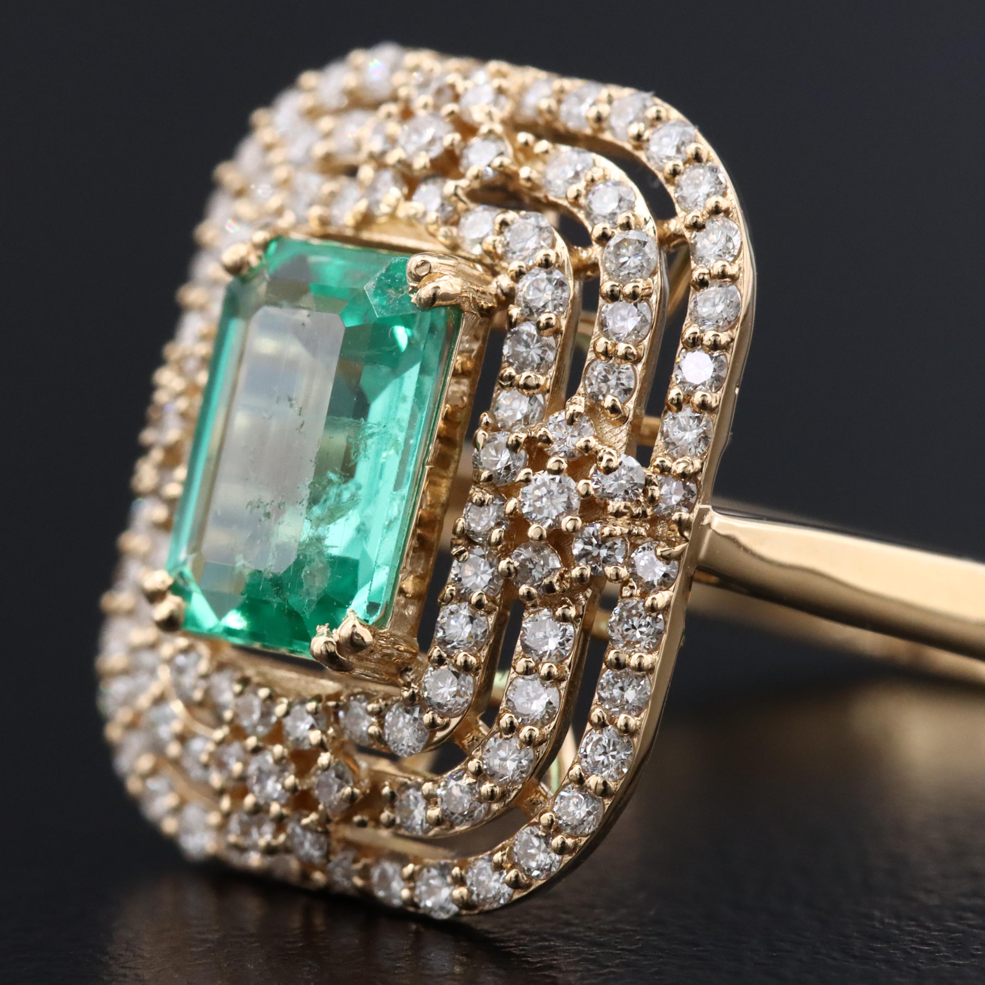 18K 1.09 CT Emerald and Diamond Ring