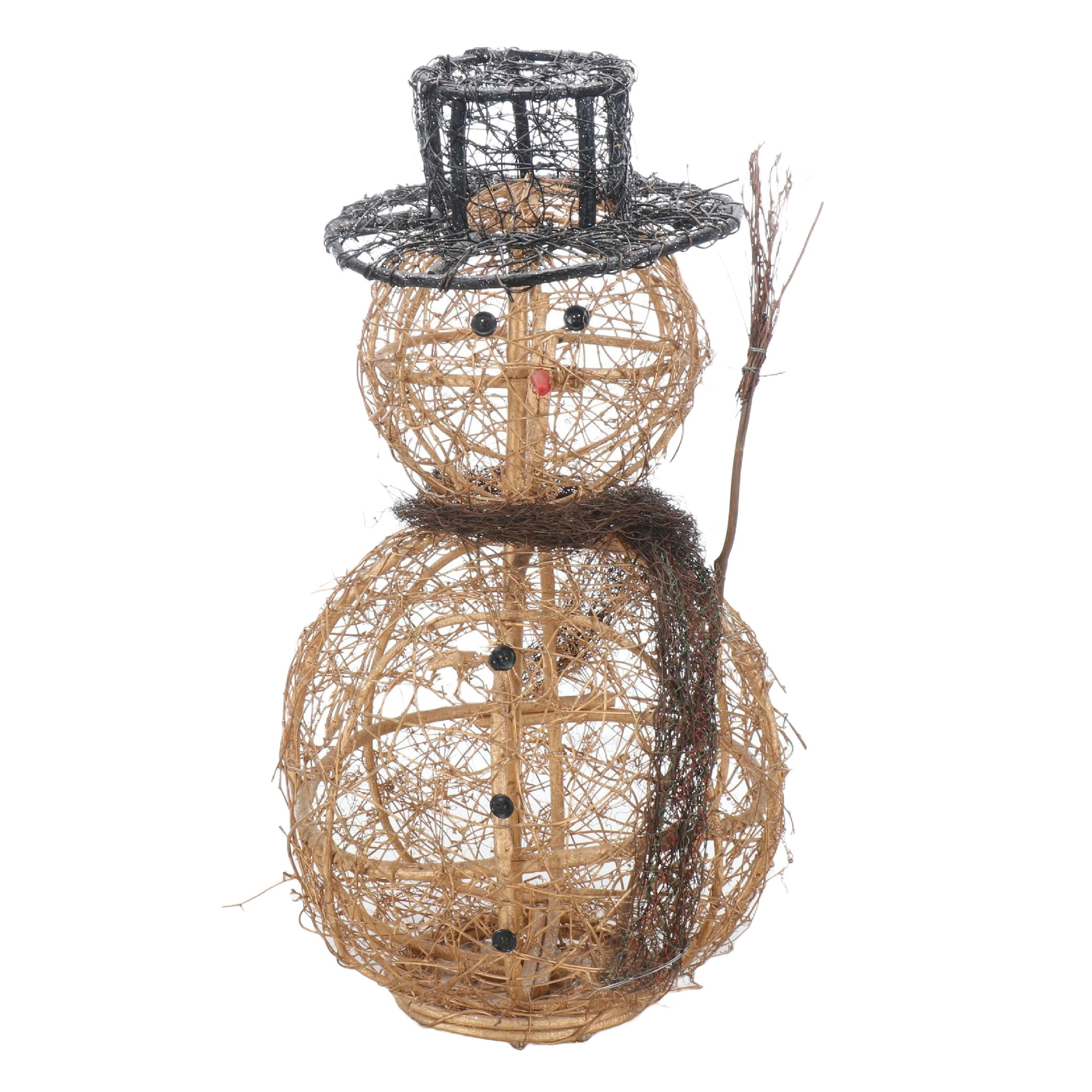 Woven Rattan Snowman Sculpture