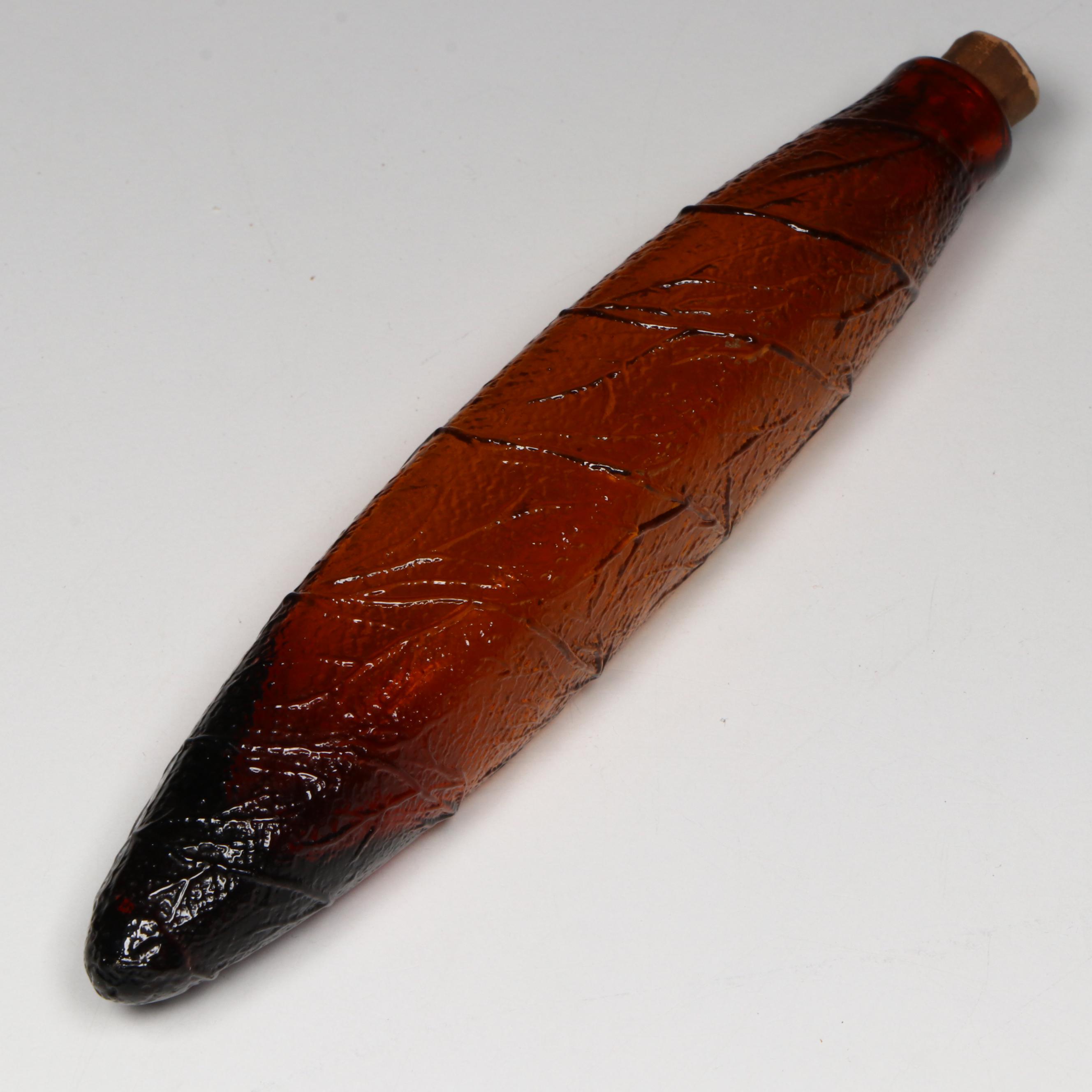 Antique Cigar Form Amber Glass Nip Bottle, Late 19th Century