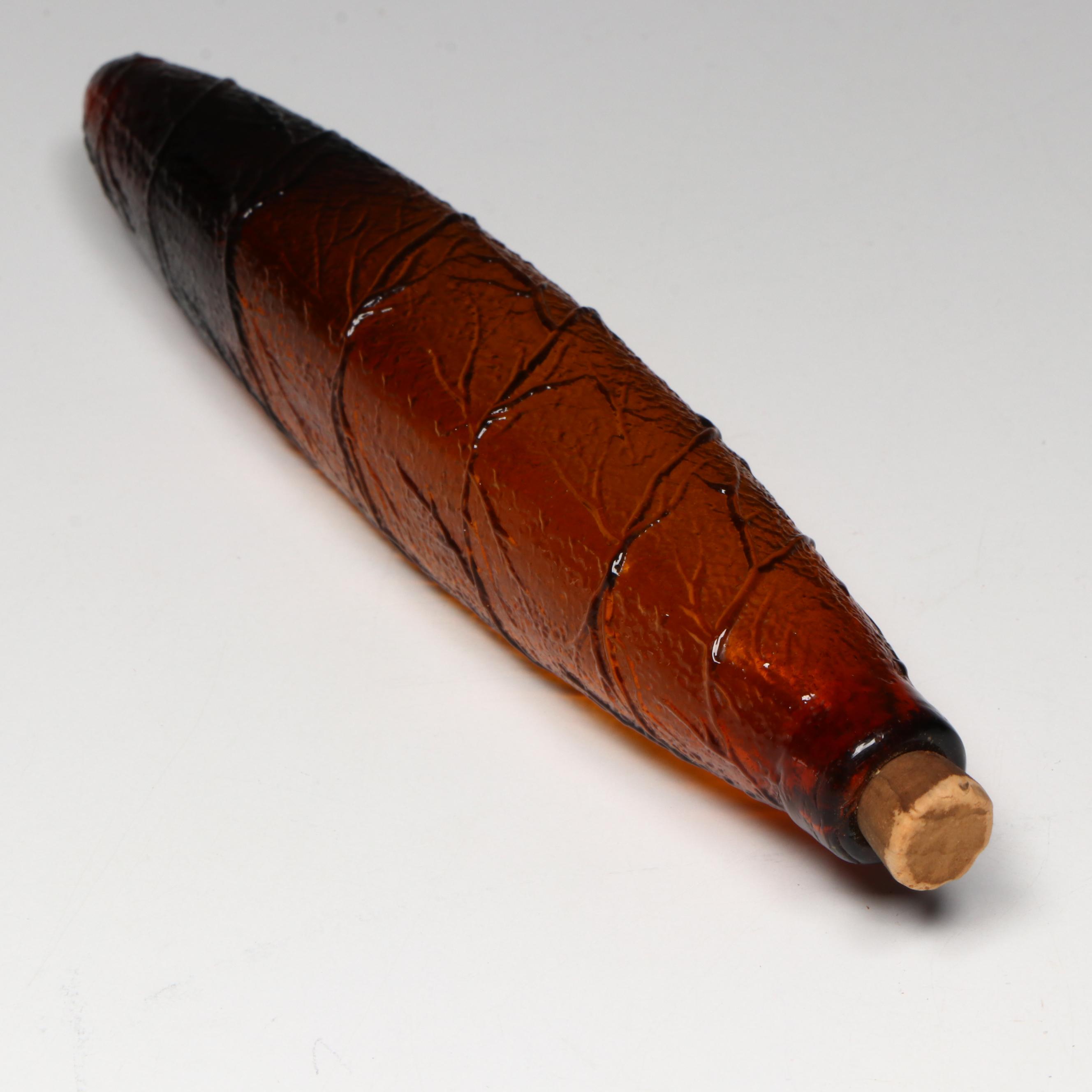 Antique Cigar Form Amber Glass Nip Bottle, Late 19th Century